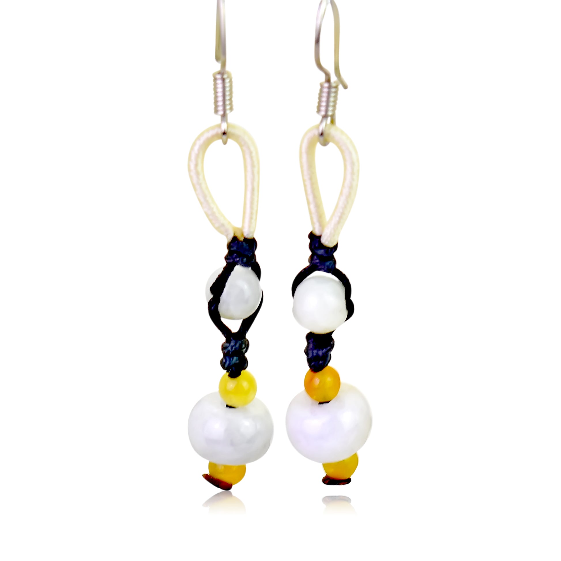 Adorn Yourself with Beautiful Spherical Jade Beads Handmade Earrings made with Black Cord