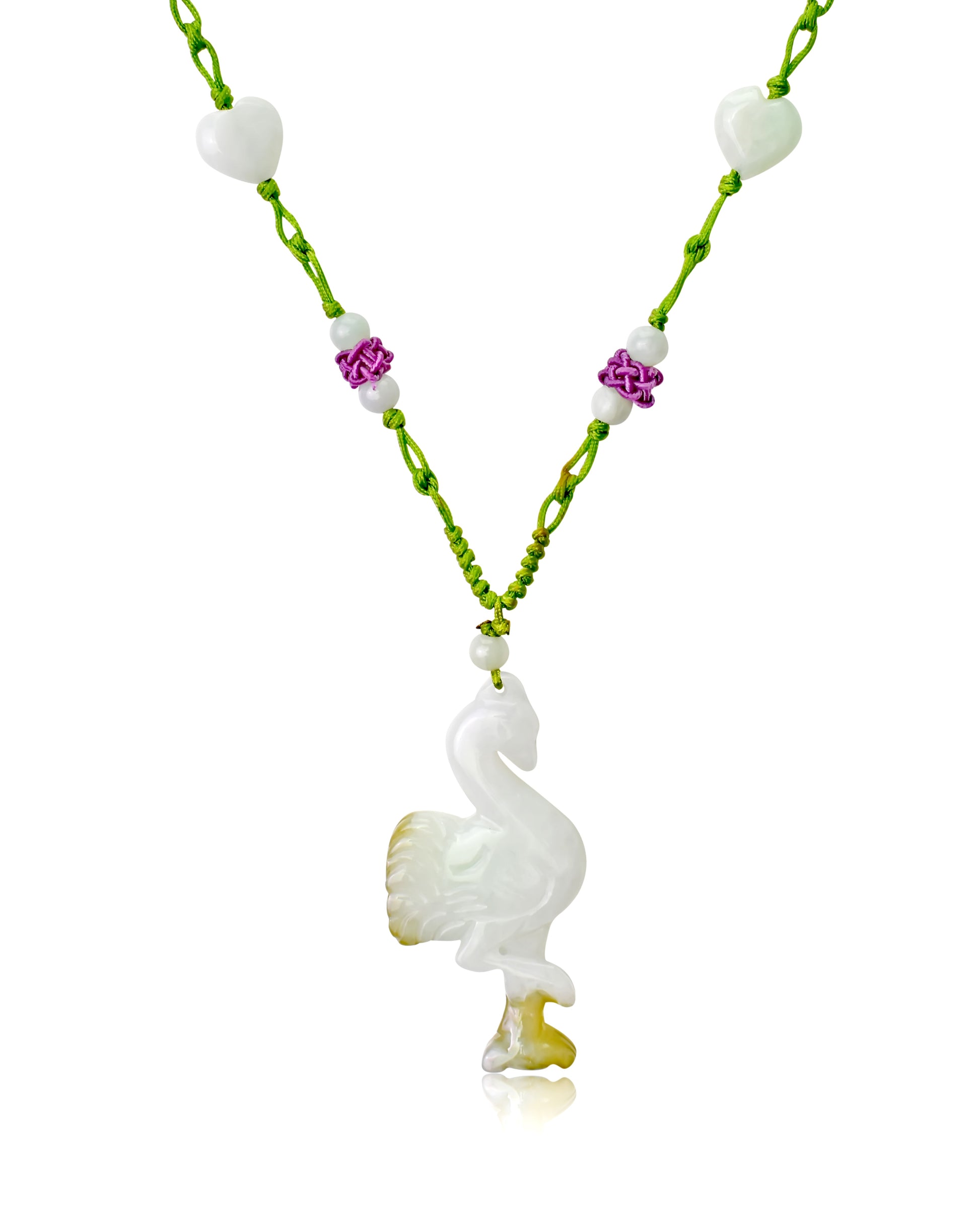 Add a Tropical Flair to Your Wardrobe with the Flamingo Jade Necklace made with Lime Cord