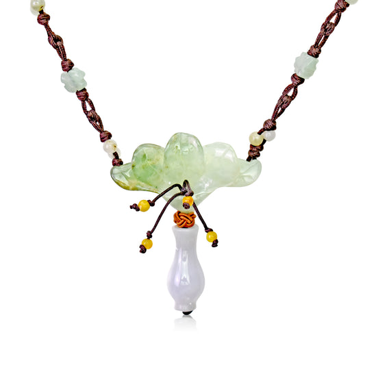 Achieve Beauty and Integrity with Peacock Flower Jade Necklace made with Brown Cord