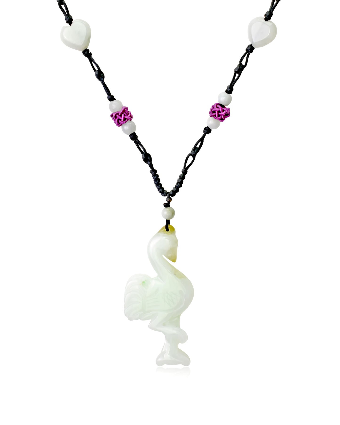 Add a Tropical Flair to Your Wardrobe with the Flamingo Jade Necklace made with Black Cord