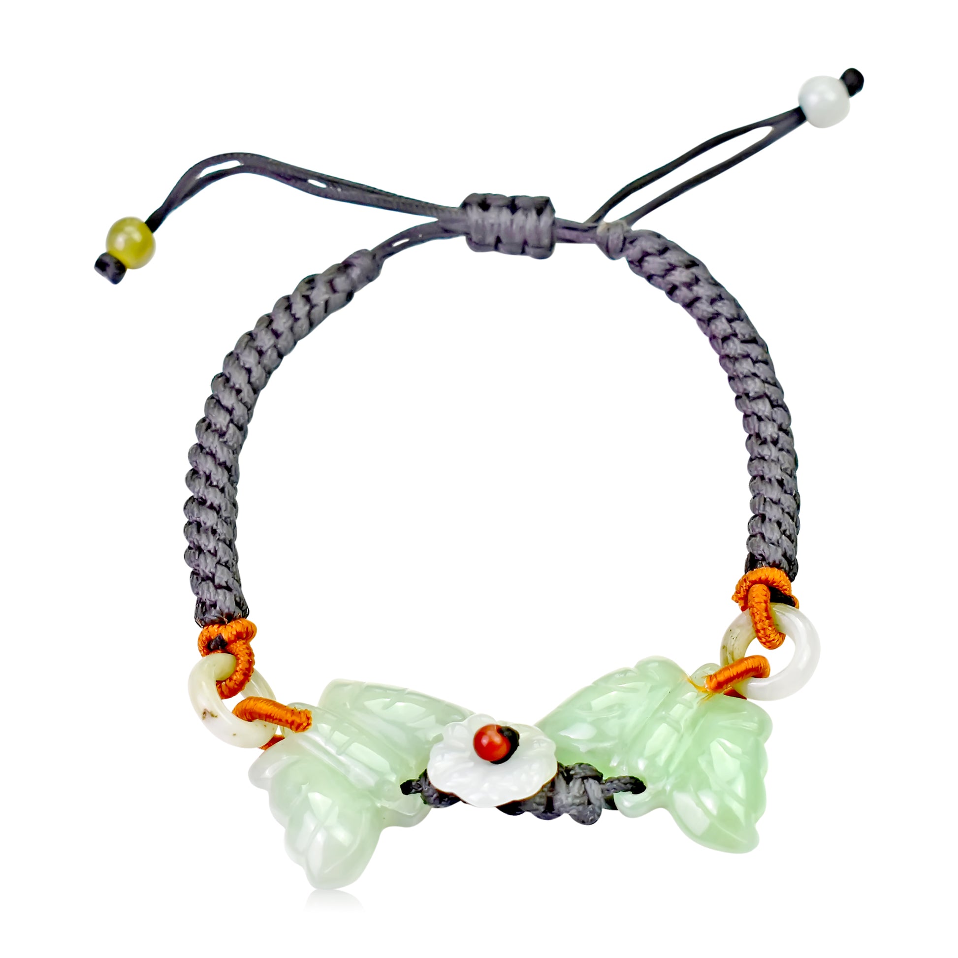 Fly Away with Style with Two Joyful Butterflies Jade Bracelet made with Black Cord
