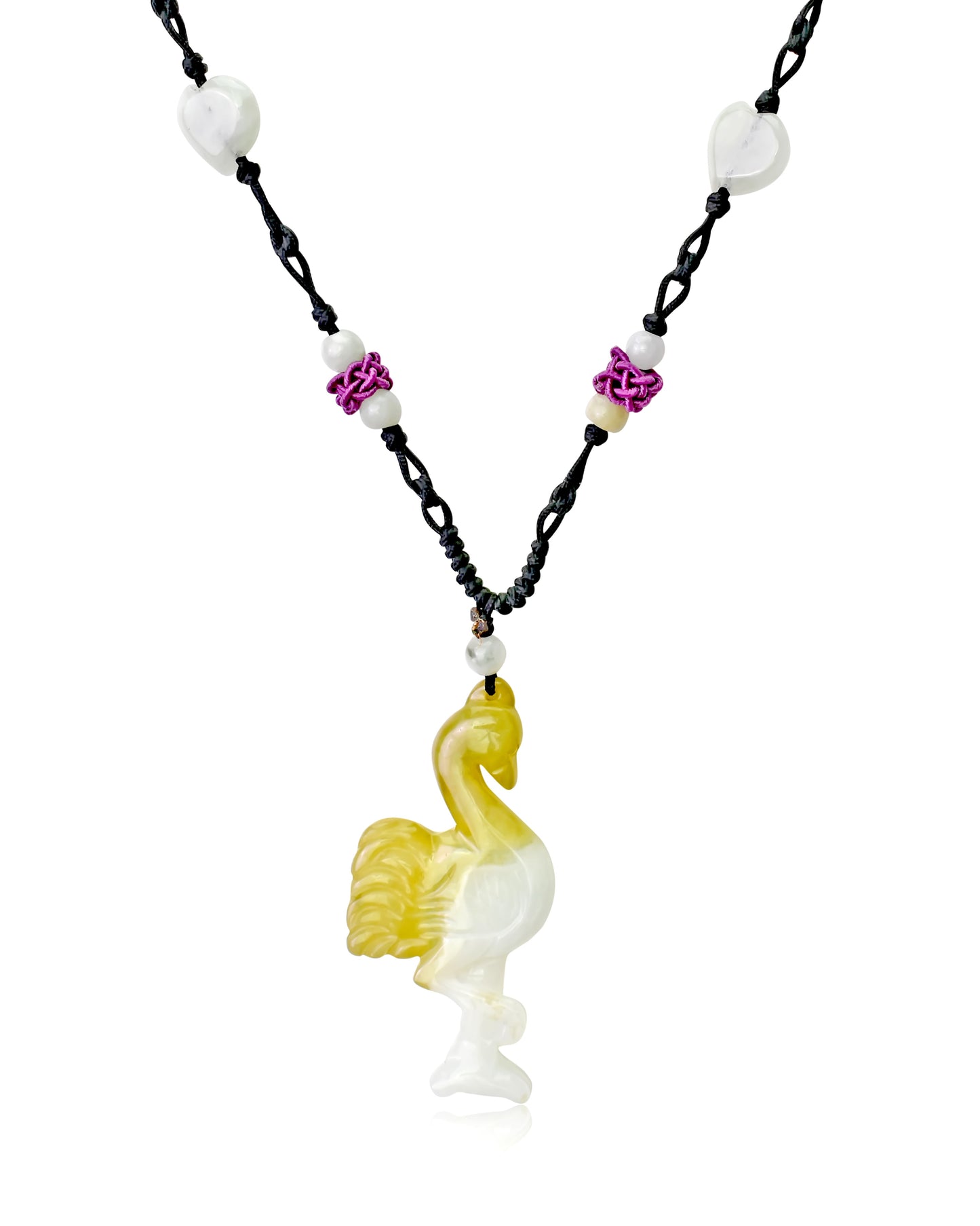 Add a Tropical Flair to Your Wardrobe with the Flamingo Jade Necklace made with Black Cord