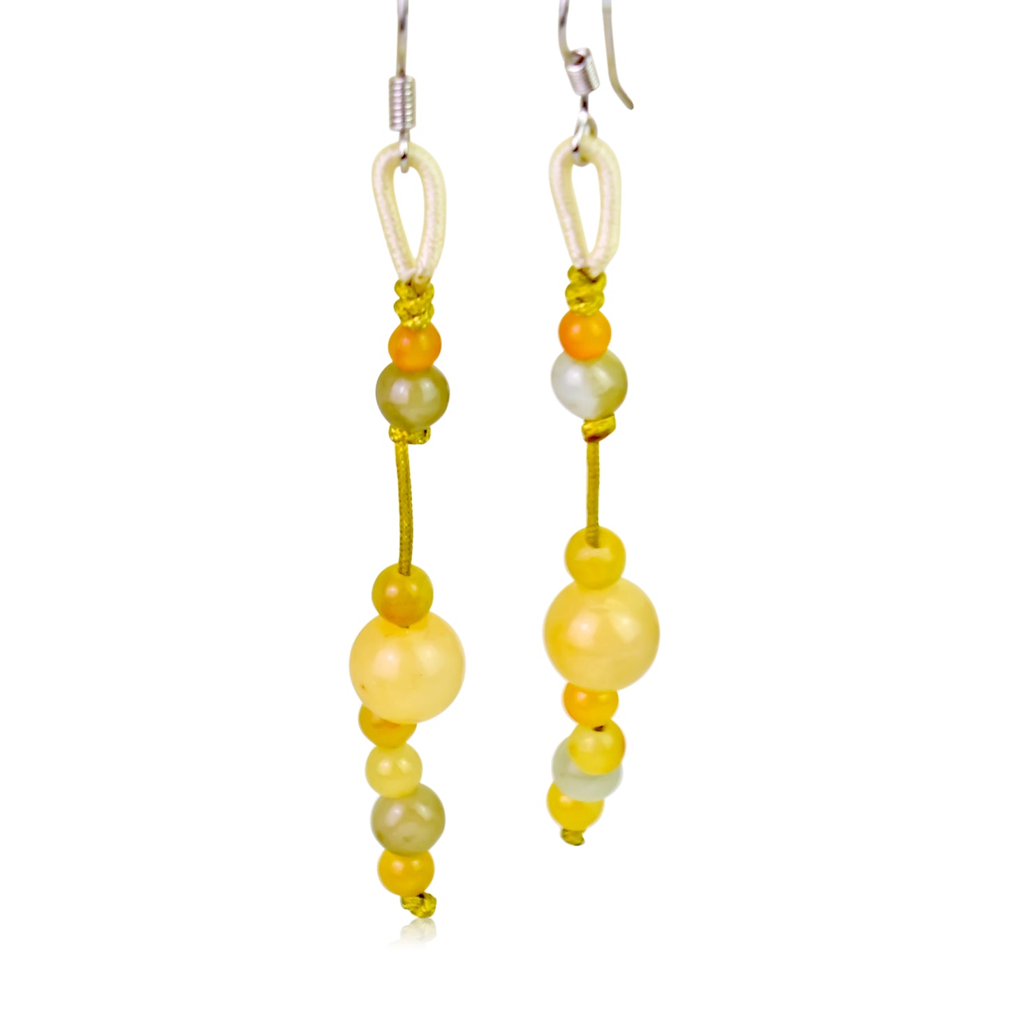 Make a Bold Statement with Honey Jade Beads Thread Earrings made with Yellow Cord