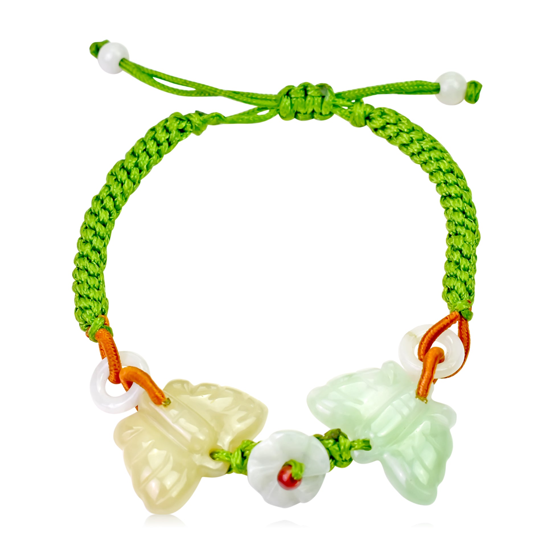 Fly Away with Style with Two Joyful Butterflies Jade Bracelet made with Lime Cord