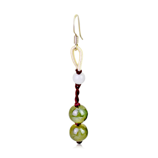 Stand Out in Style with Sleek Mod-Style Jade Beads Earrings made with Brown Cord