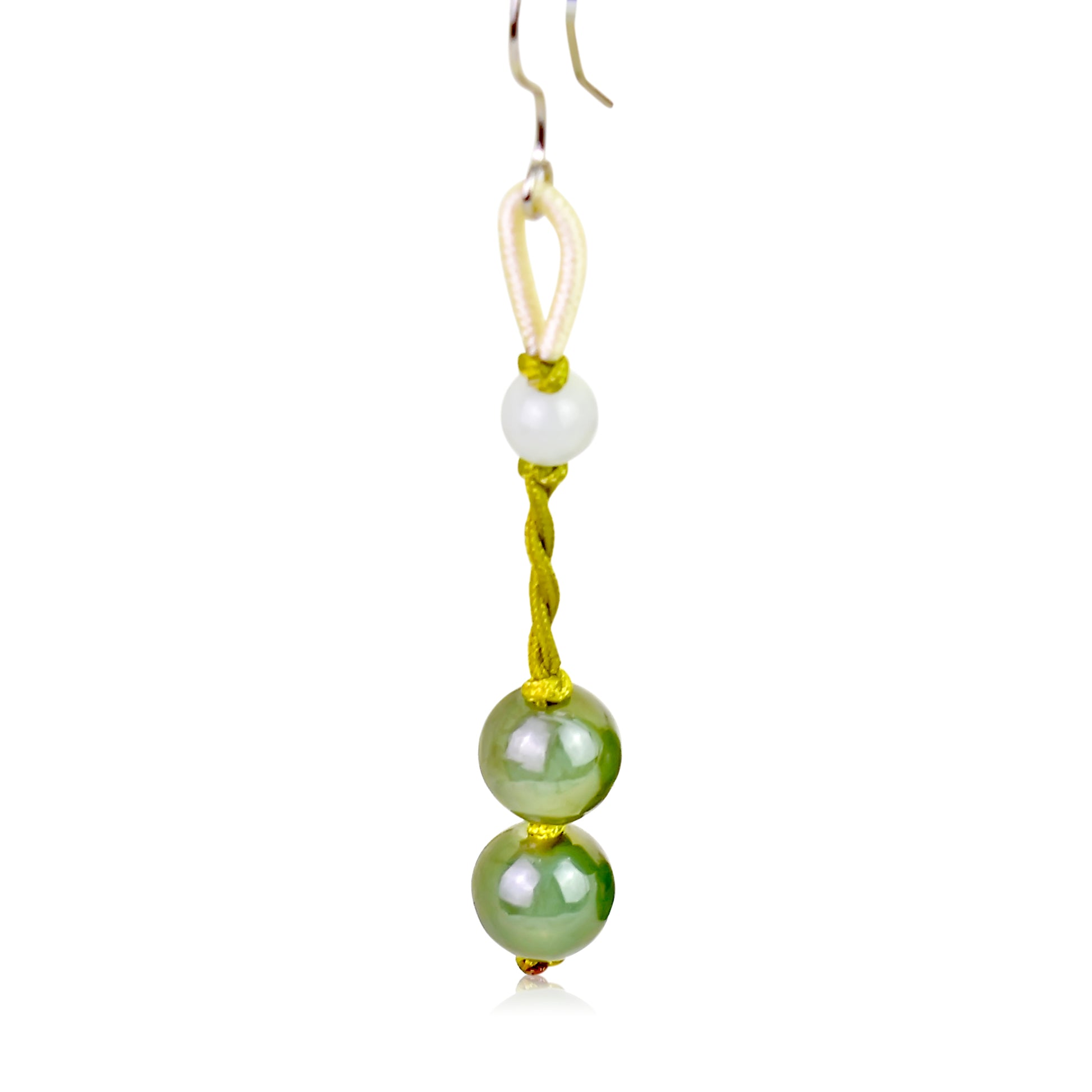 Stand Out in Style with Sleek Mod-Style Jade Beads Earrings made with Lime Cord