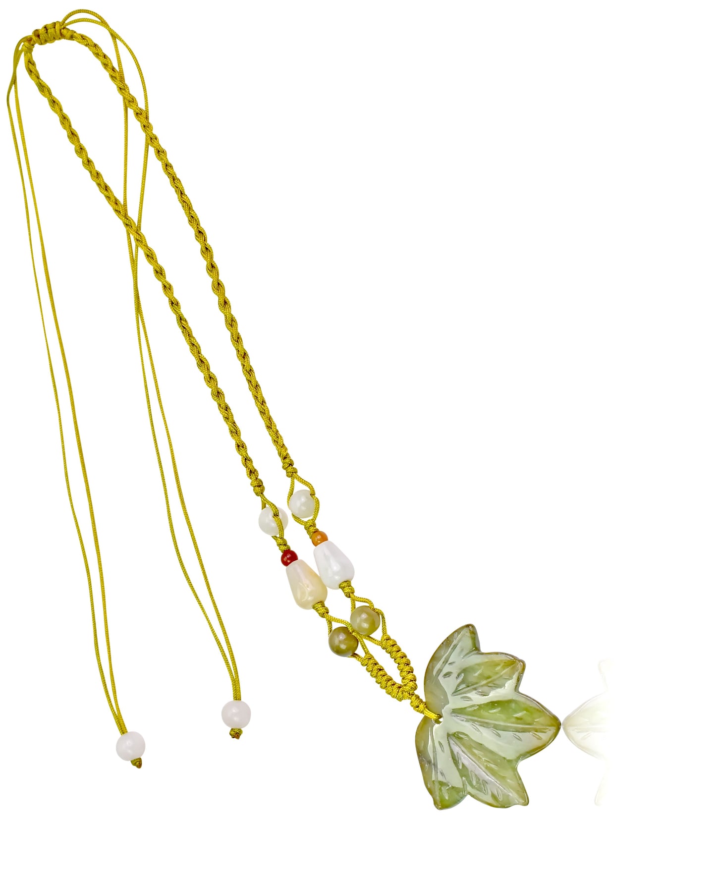 Earthy Maple Leaf Handmade Jade Necklace Pendant made with Lime Cord