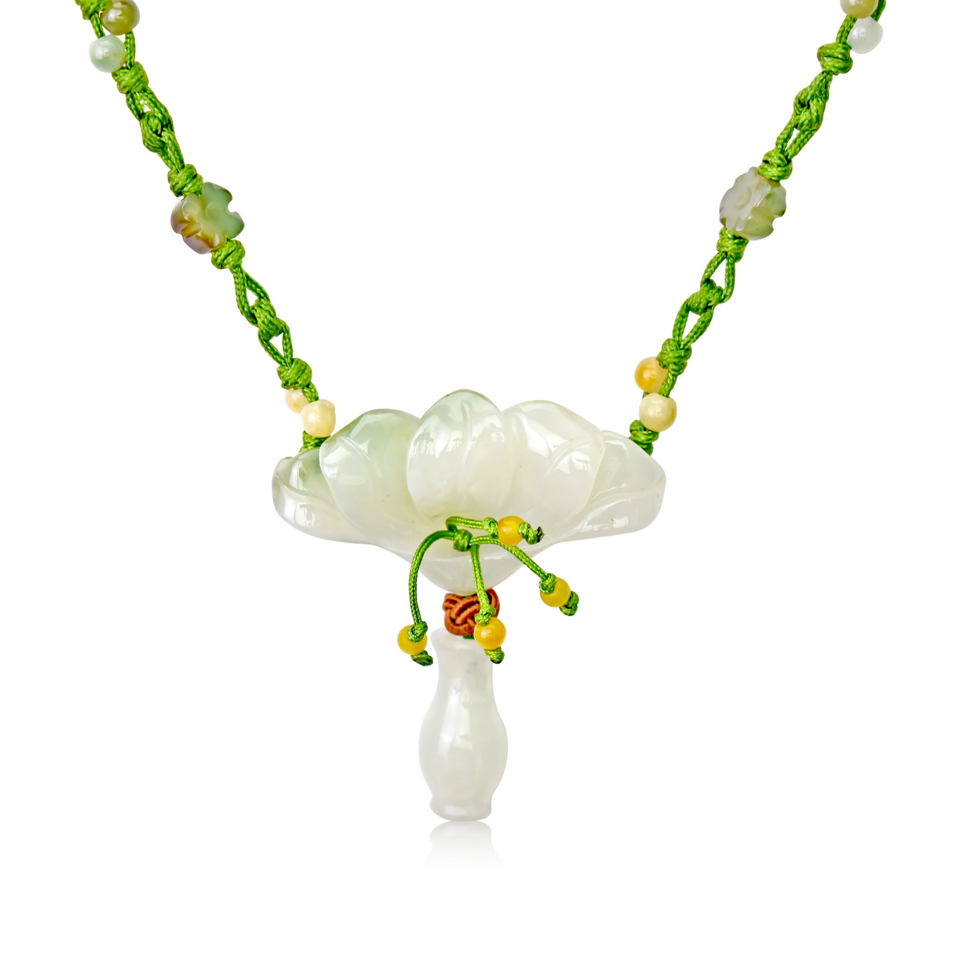 Achieve Beauty and Integrity with Peacock Flower Jade Necklace with Lime Cord