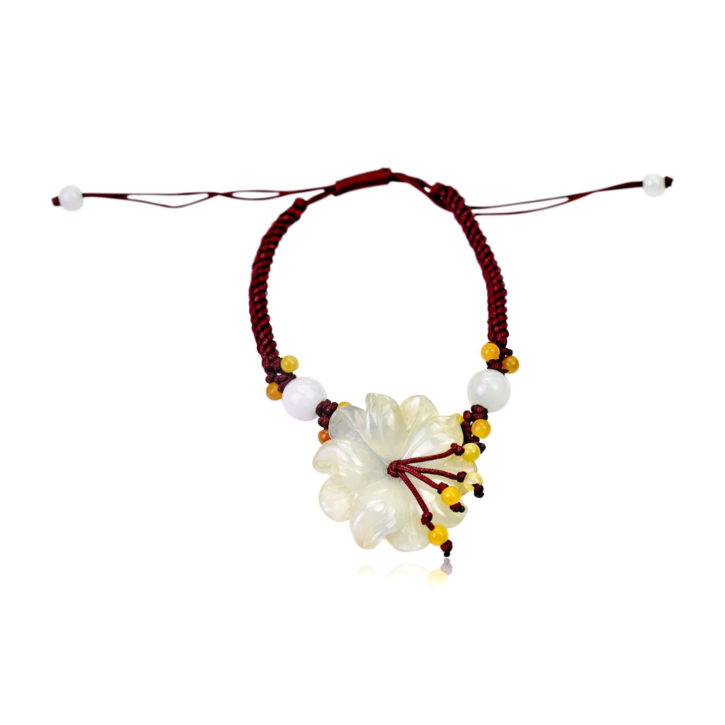 Add Sparkle to Your Outfits with the Anemone Flower Bracelet made with Brown Cord