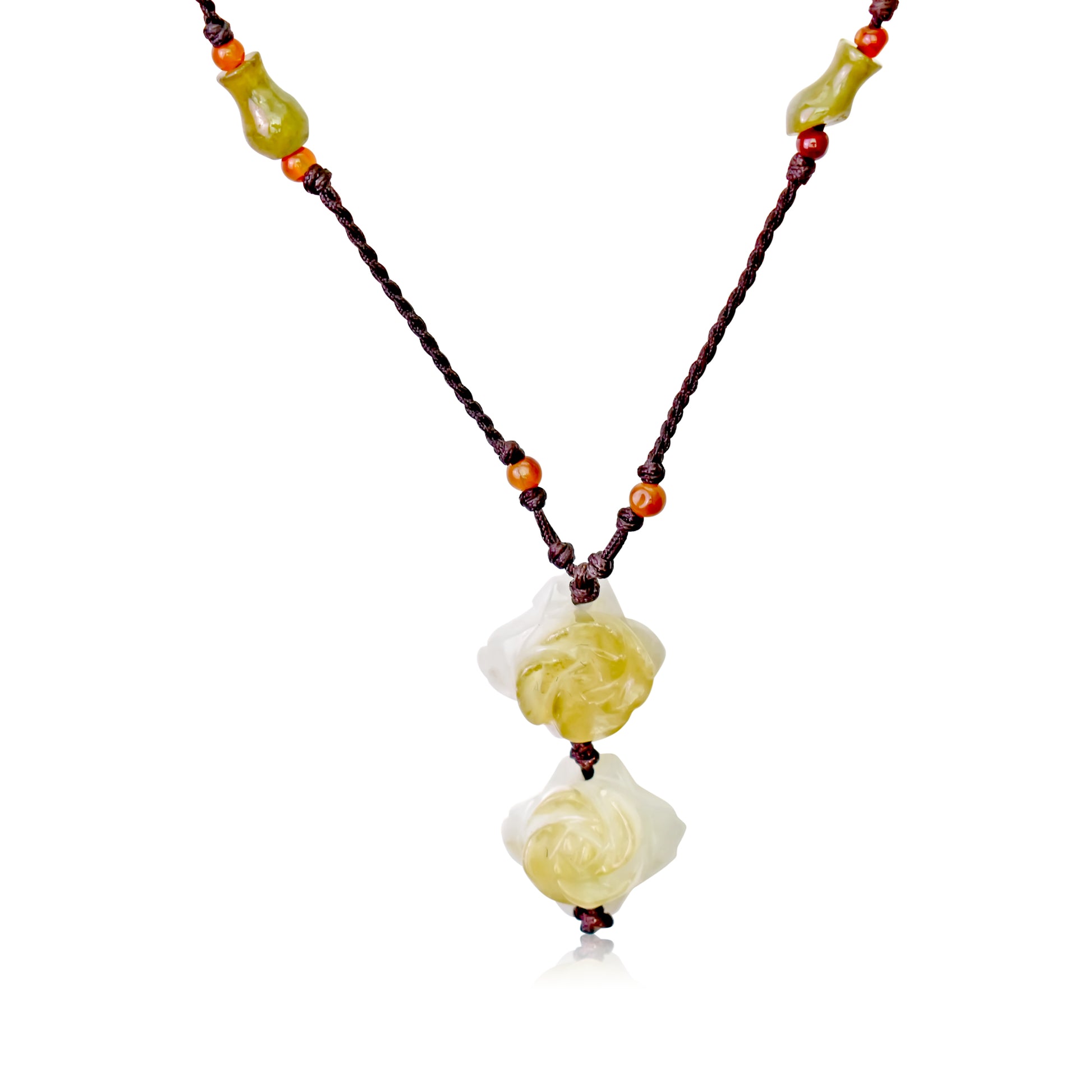 Feel the Love with Double Stacked Rose Blossom Flower Jade Necklace