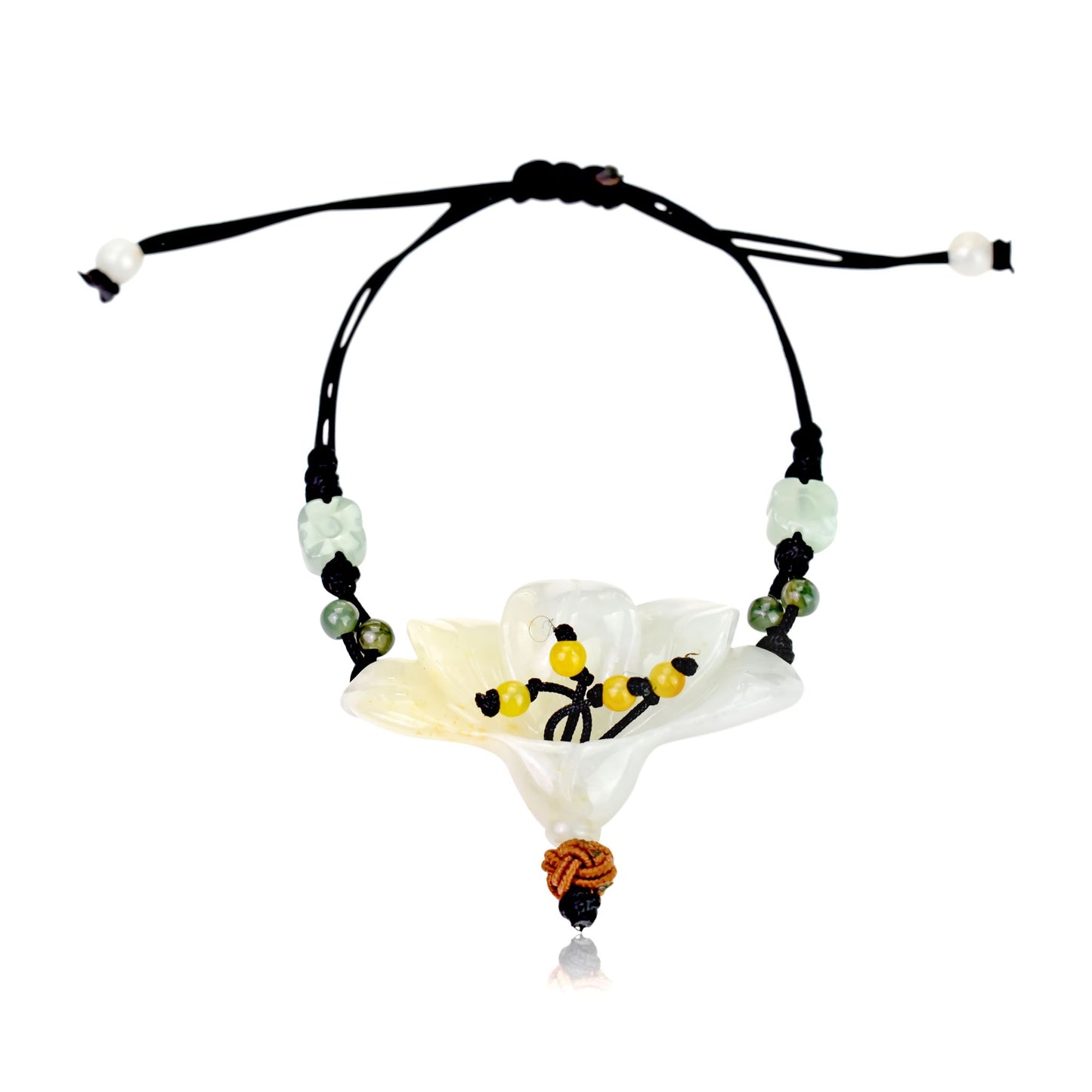 Showcase Your Unique Style with the Peacock Flower Jade Bracelet with Black Cord