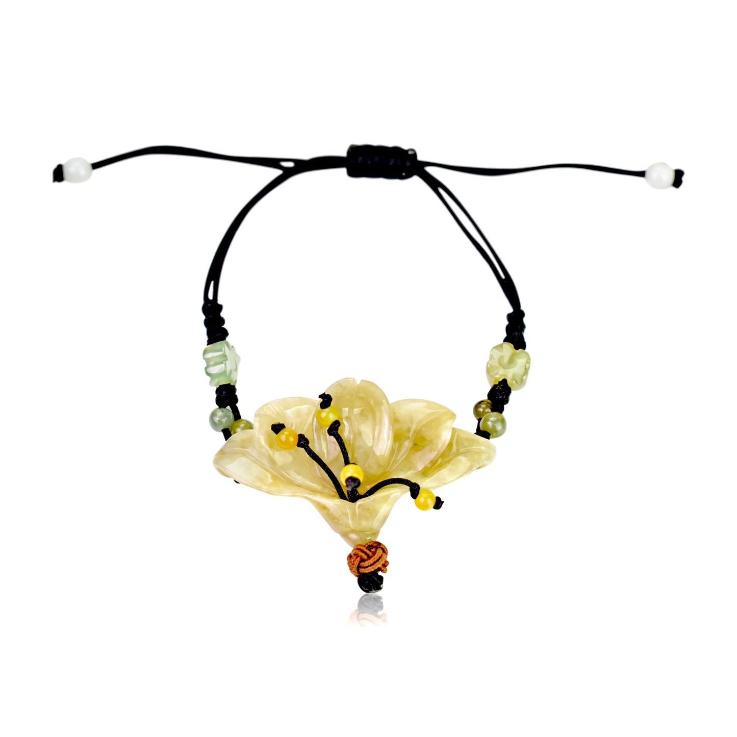 Showcase Your Unique Style with the Peacock Flower Jade Bracelet with Black Cord