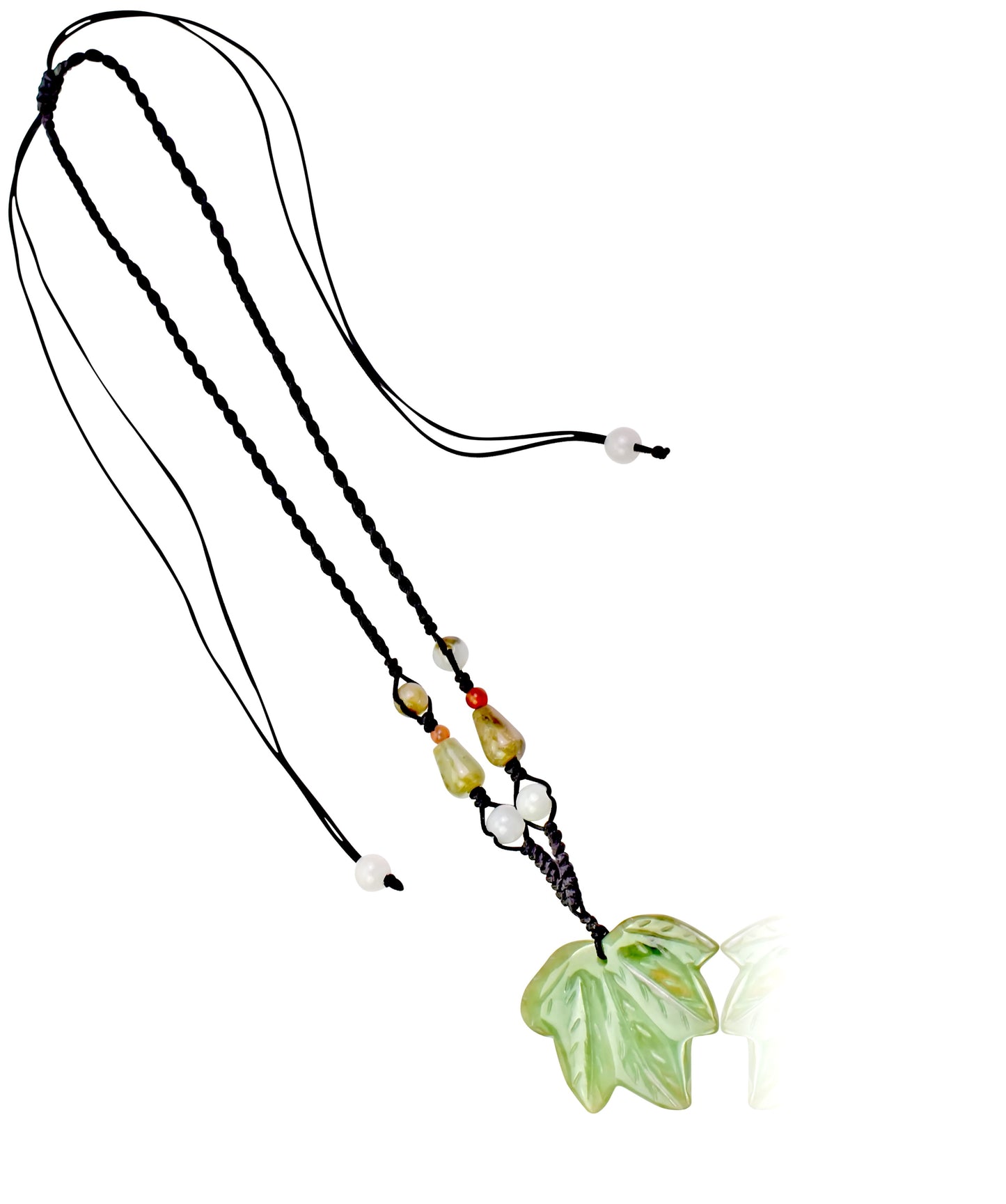 Earthy Maple Leaf Handmade Jade Necklace Pendant made with Black Cord