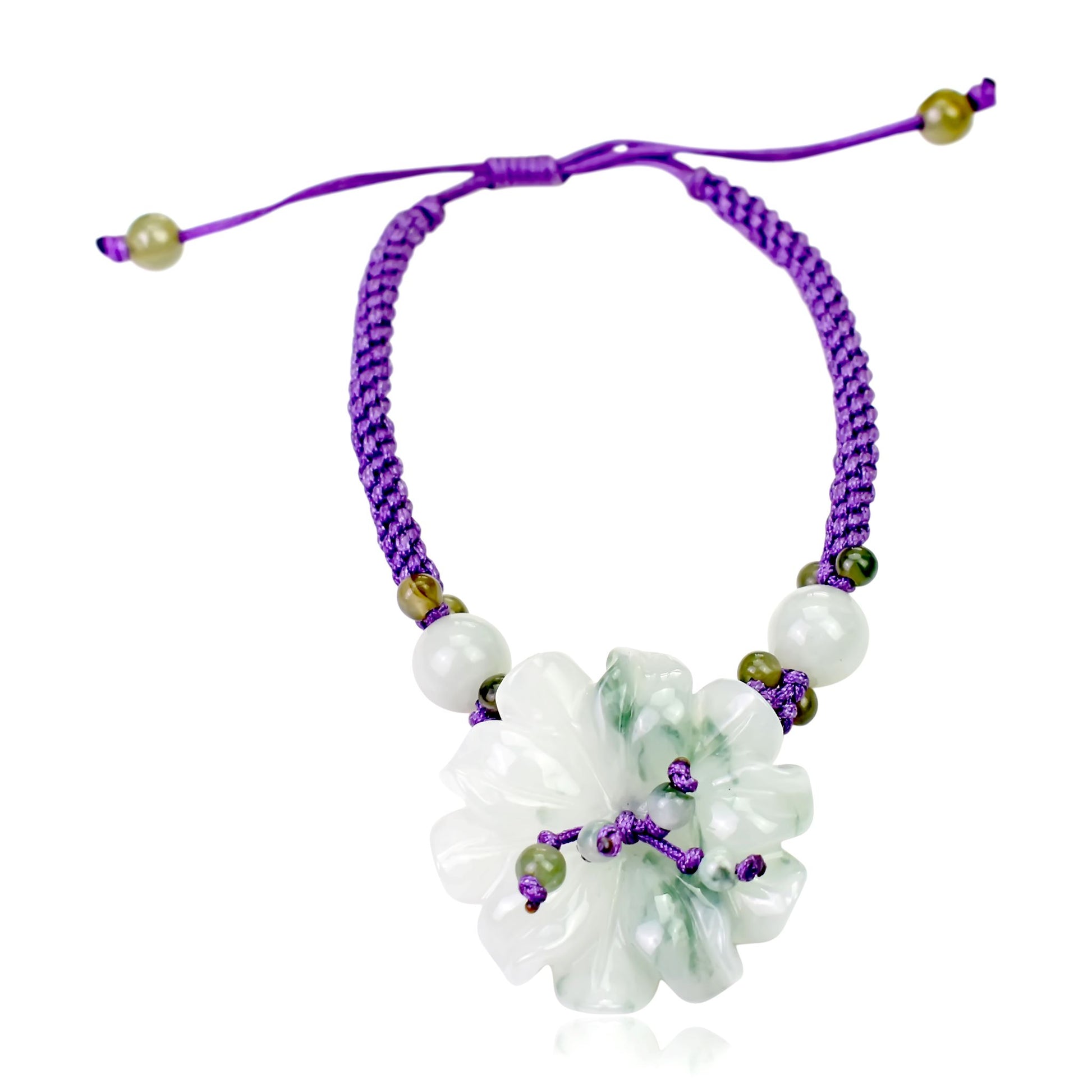 Add Sparkle to Your Outfits with the Anemone Flower Bracelet made with Purple Cord