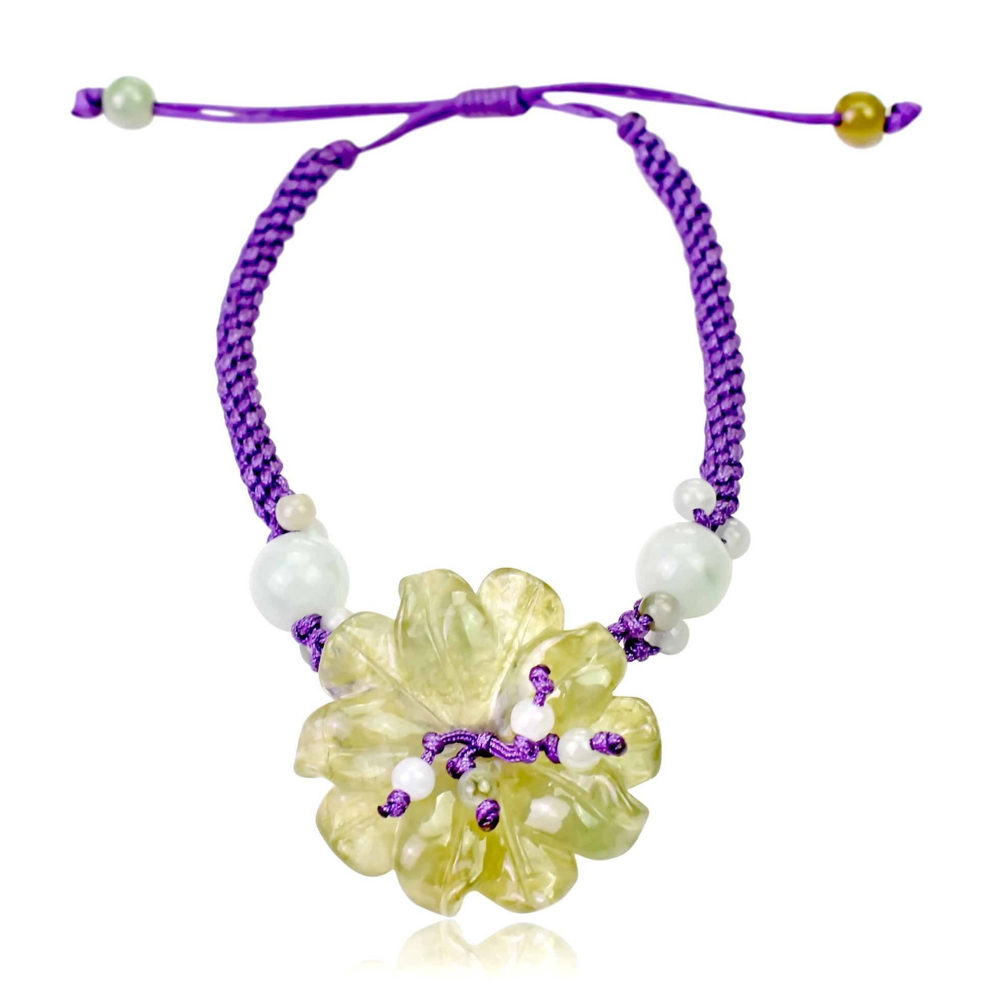 Add Sparkle to Your Outfits with the Anemone Flower Bracelet made with Purple Cord
