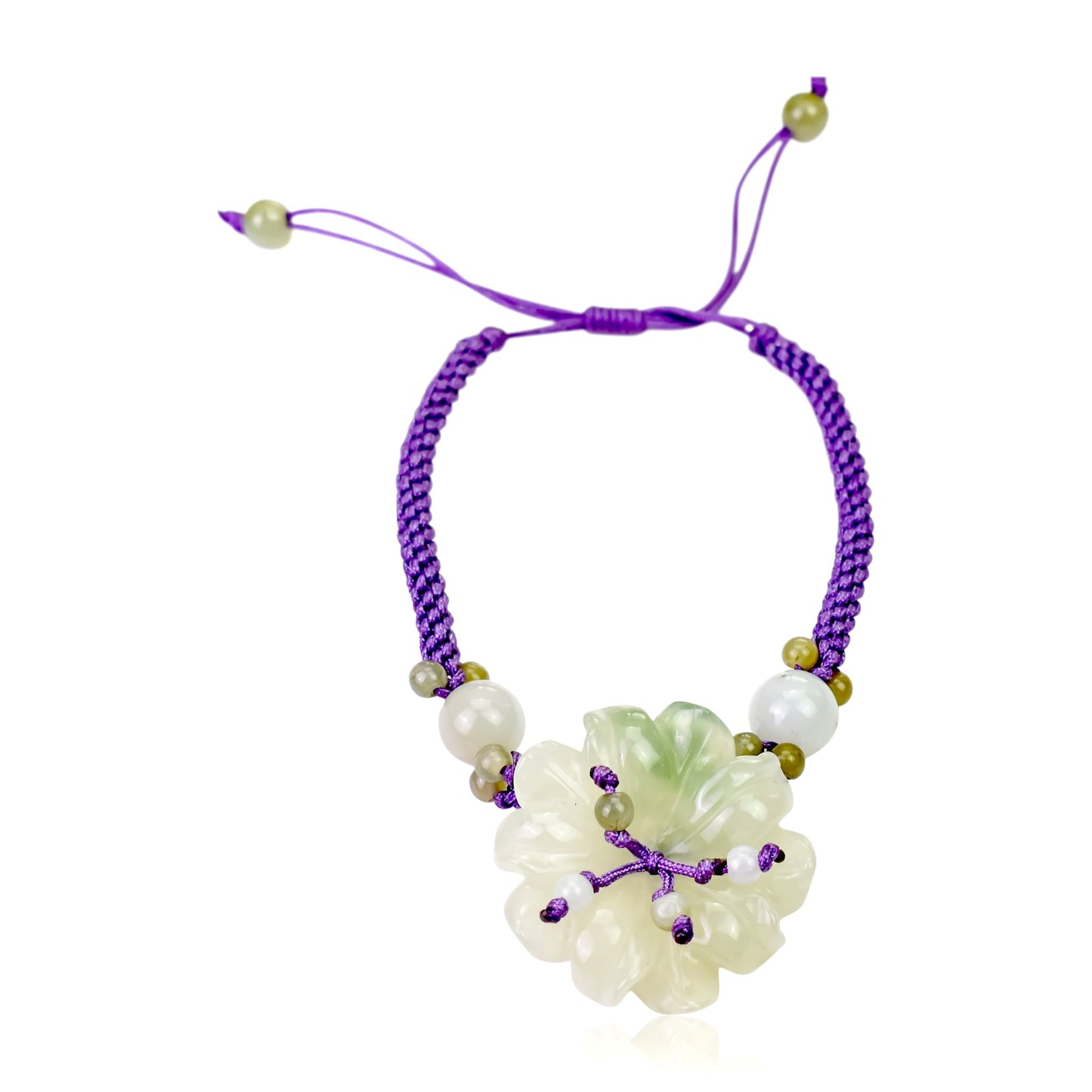 Add Sparkle to Your Outfits with the Anemone Flower Bracelet made with Purple Cord