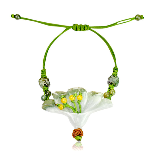 Showcase Your Unique Style with the Peacock Flower Jade Bracelet with Lime Cord