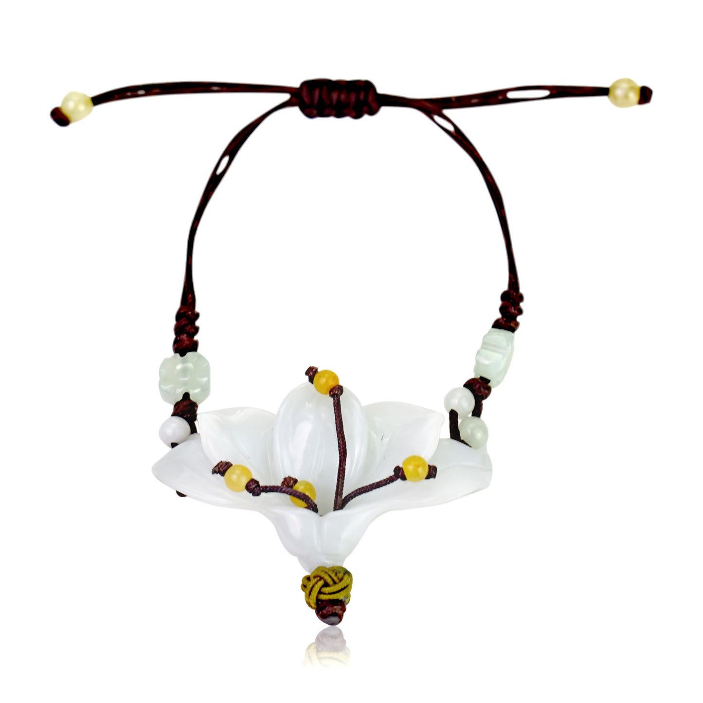 Showcase Your Unique Style with the Peacock Flower Jade Bracelet with Brown Cord