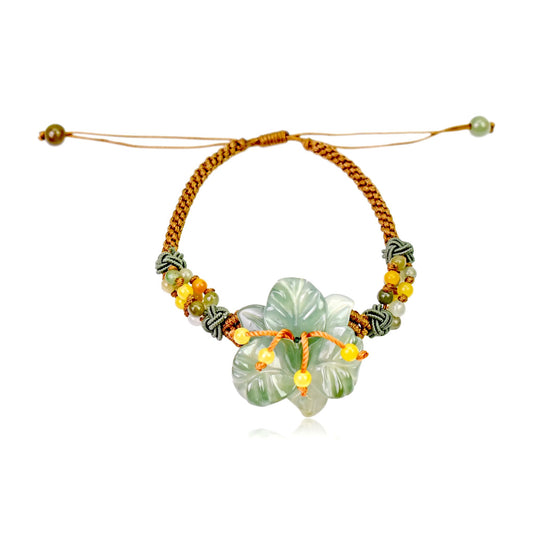 Take Your Look to the Next Level with This Breathtaking Iris Jade Bracelet made with Tan Cord