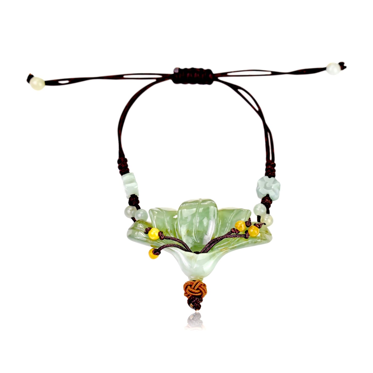 Showcase Your Unique Style with the Peacock Flower Jade Bracelet with Brown Cord