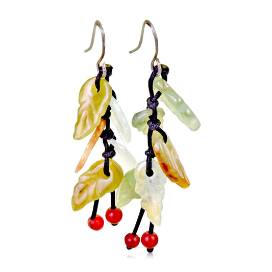 Get Noticed with Leafs Handmade Jade Earrings made with Brown Cord