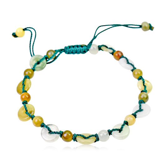 Add Some Vibrant Energy to Your Life with PI Disc Jade Adjustable Charm Bracelet made with Green Cord