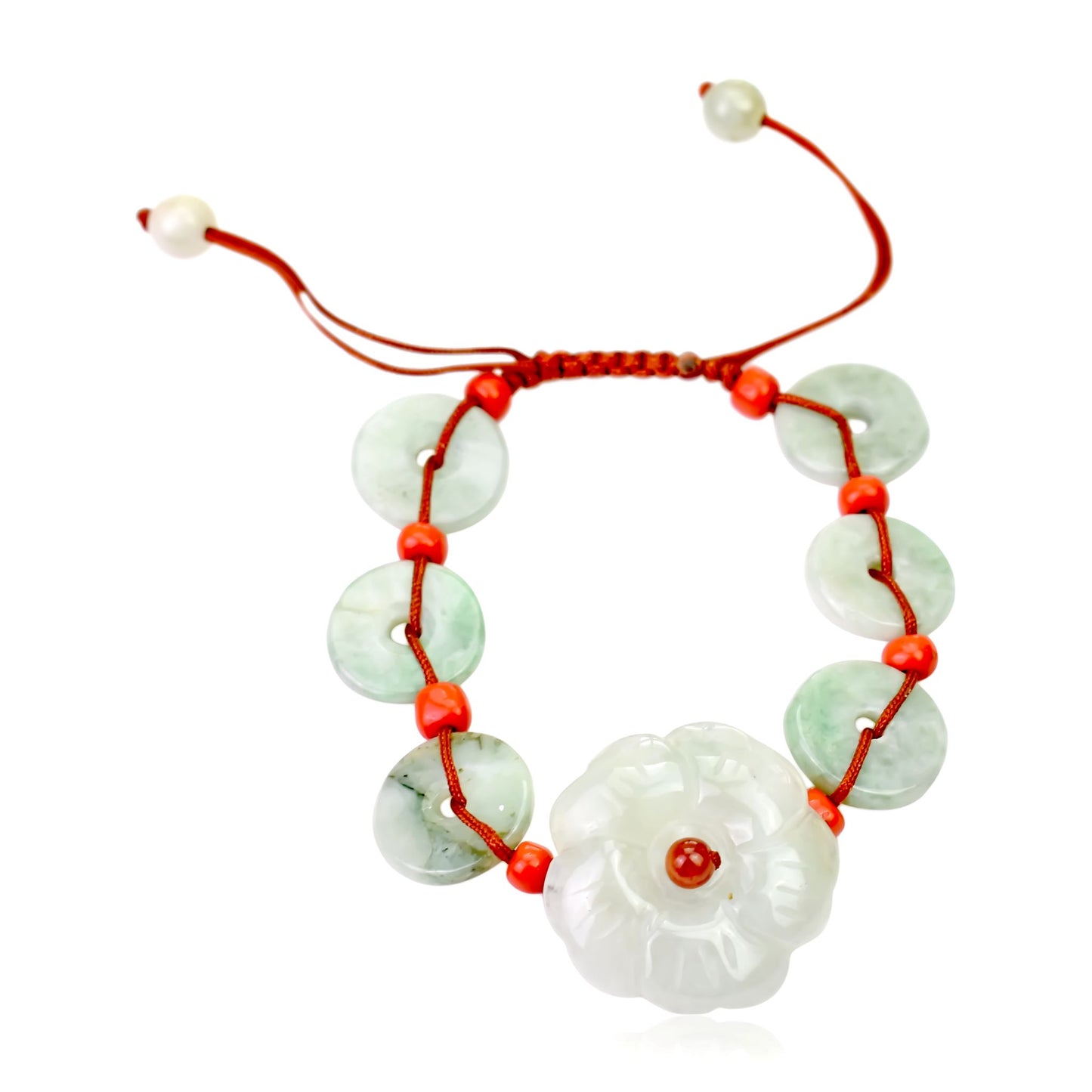 Create a Calm Atmosphere with this Cherry Blossom Jade Bracelet made with Brown Cord