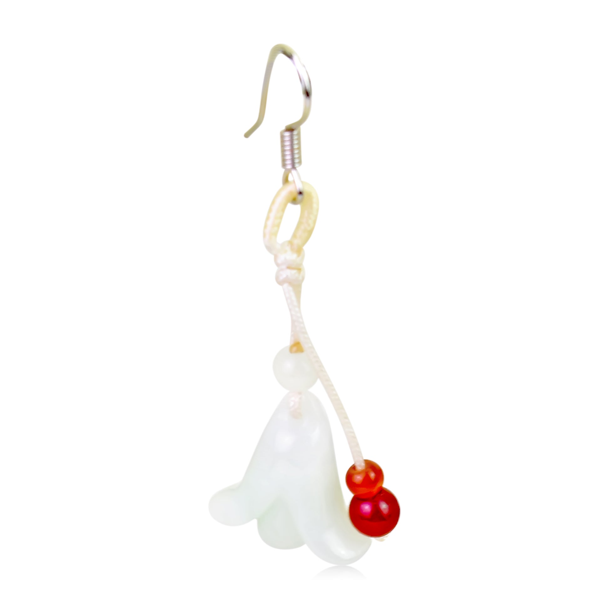 Show Off Your Unique Sense of Style with Bellflower Jade Earrings made with White Cord