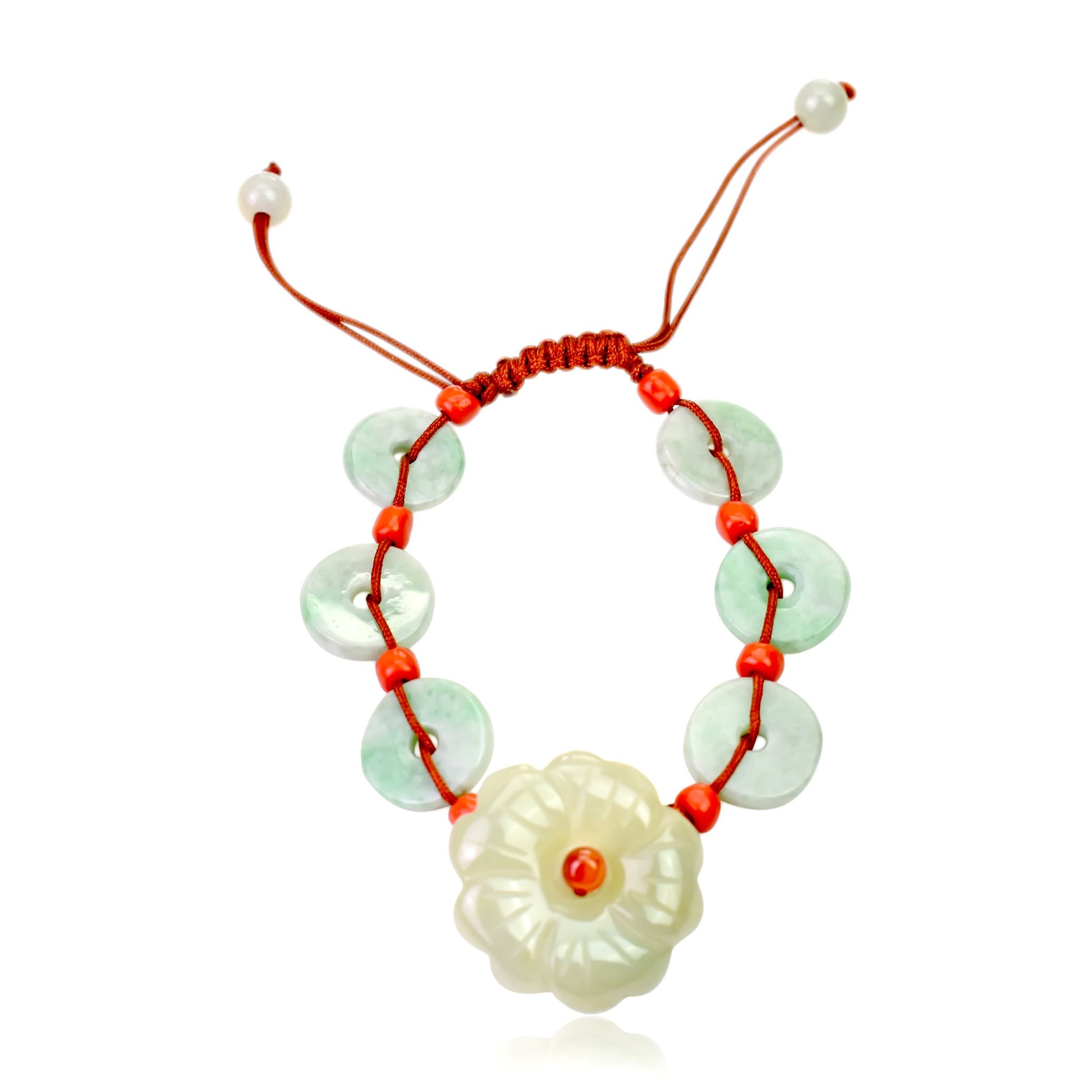 Create a Calm Atmosphere with this Cherry Blossom Jade Bracelet made with Brown Cord