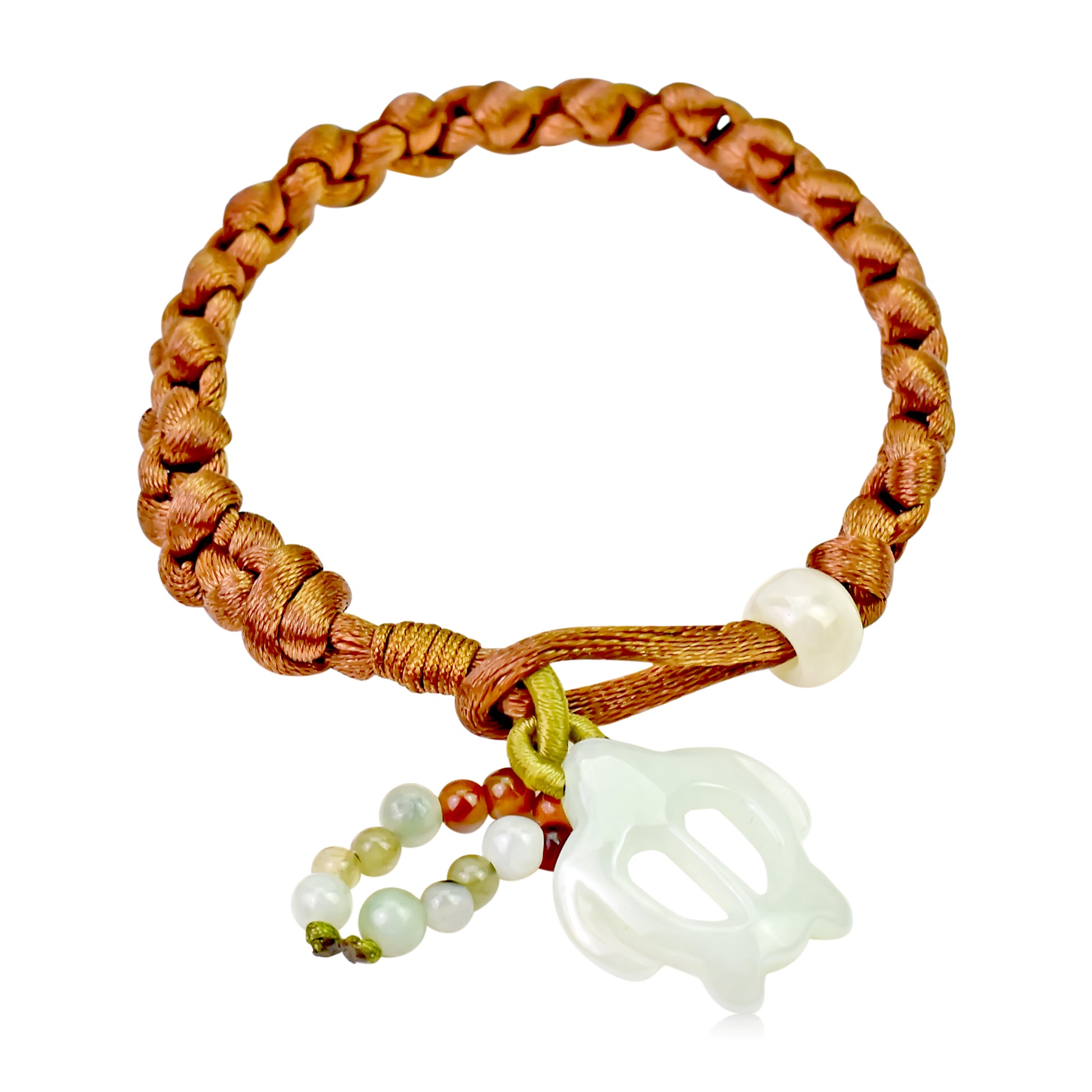 Look and Feel Calm and Protected with the Turtle Jade Bracelet made with Brown Cord