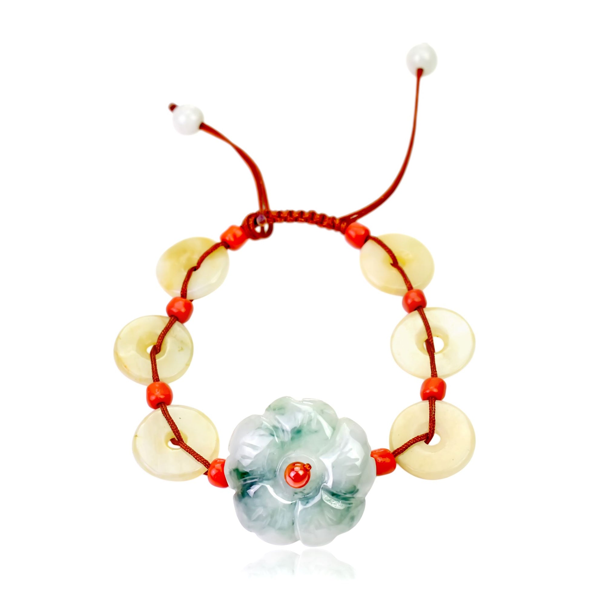 Create a Calm Atmosphere with this Cherry Blossom Jade Bracelet made with Brown Cord