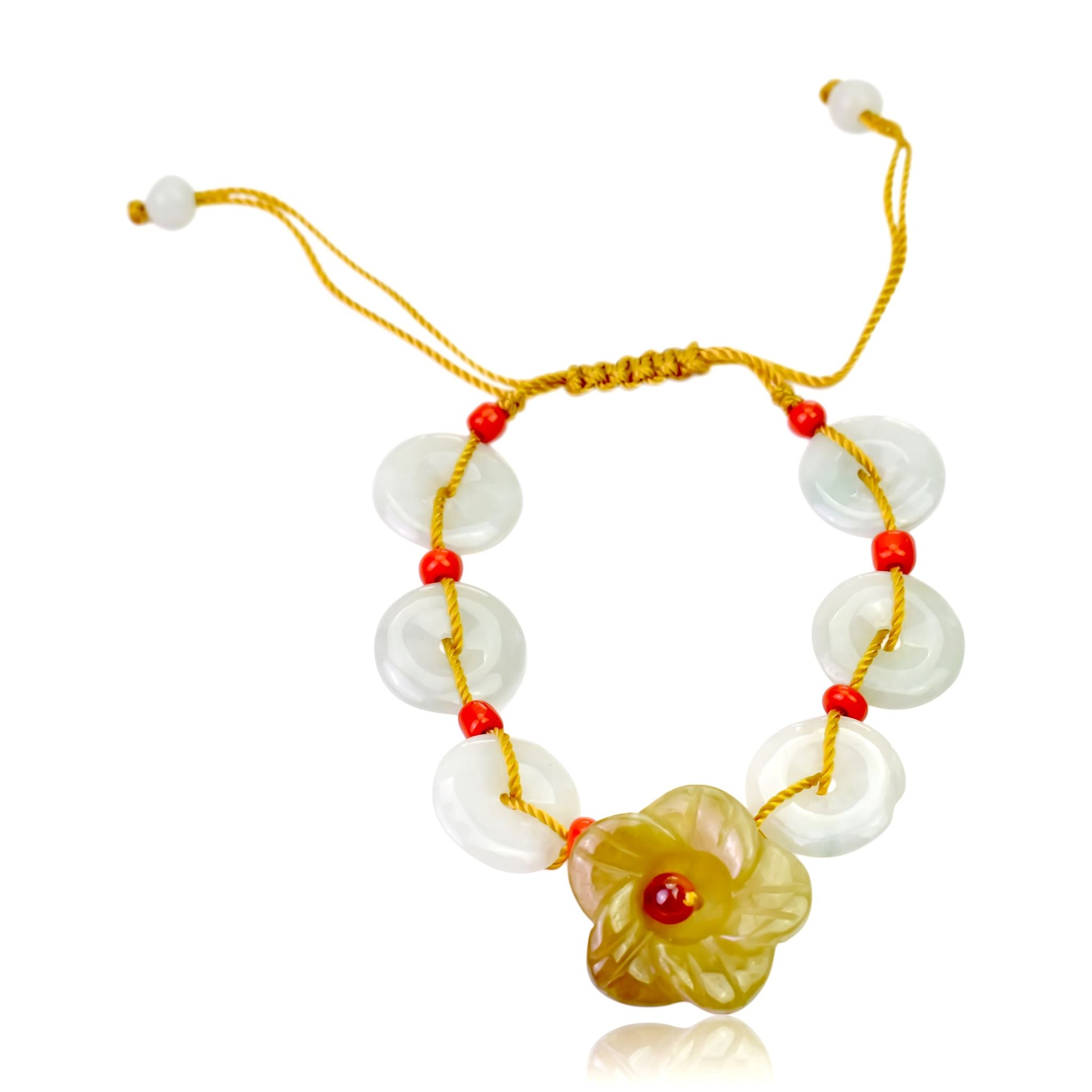 Create a Calm Atmosphere with this Cherry Blossom Jade Bracelet made with Yellow Cord