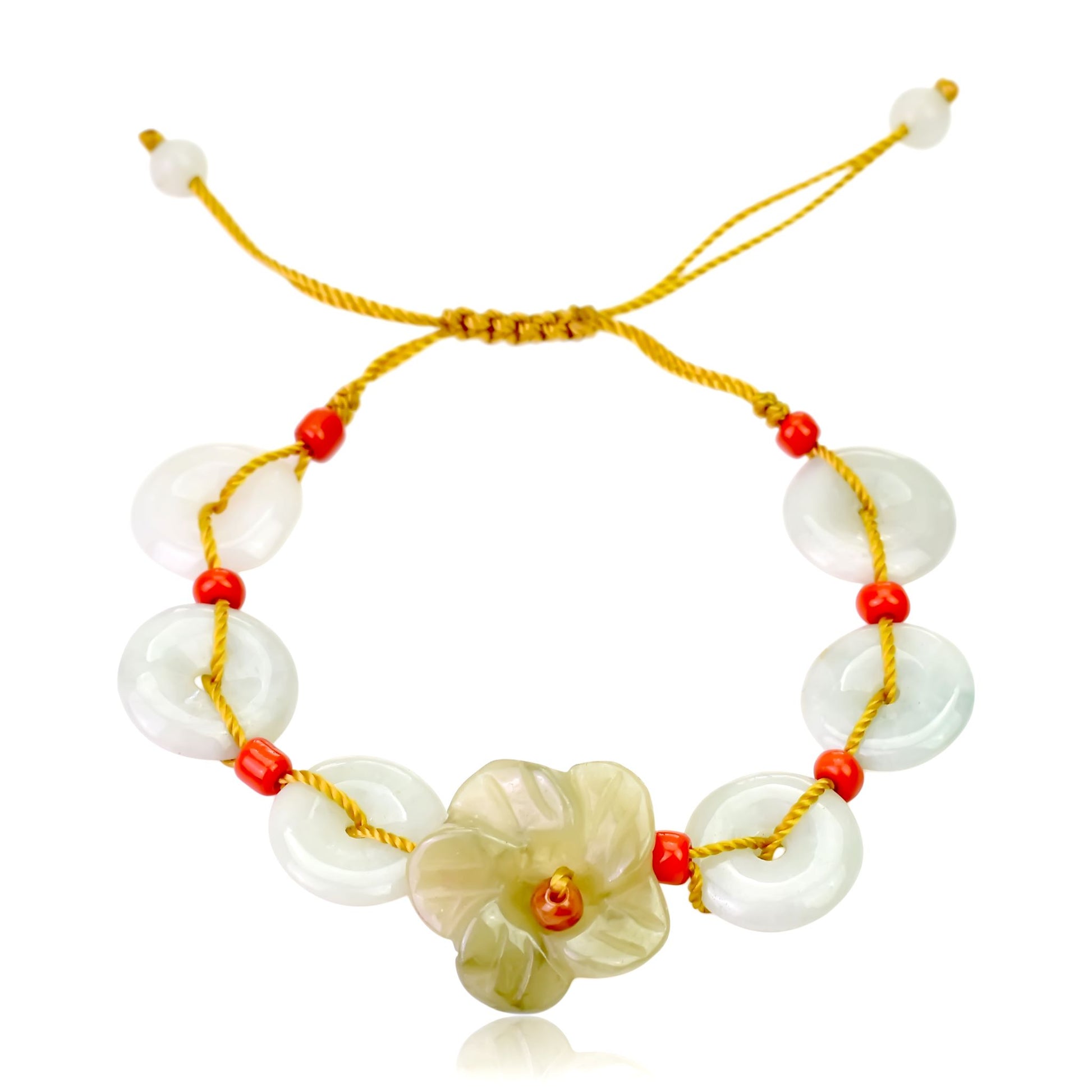 Create a Calm Atmosphere with this Cherry Blossom Jade Bracelet made with Yellow Cord