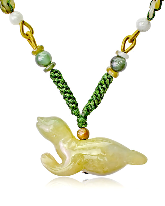 Playful Seal Handmade Jade Necklace Sea Animal Pendant