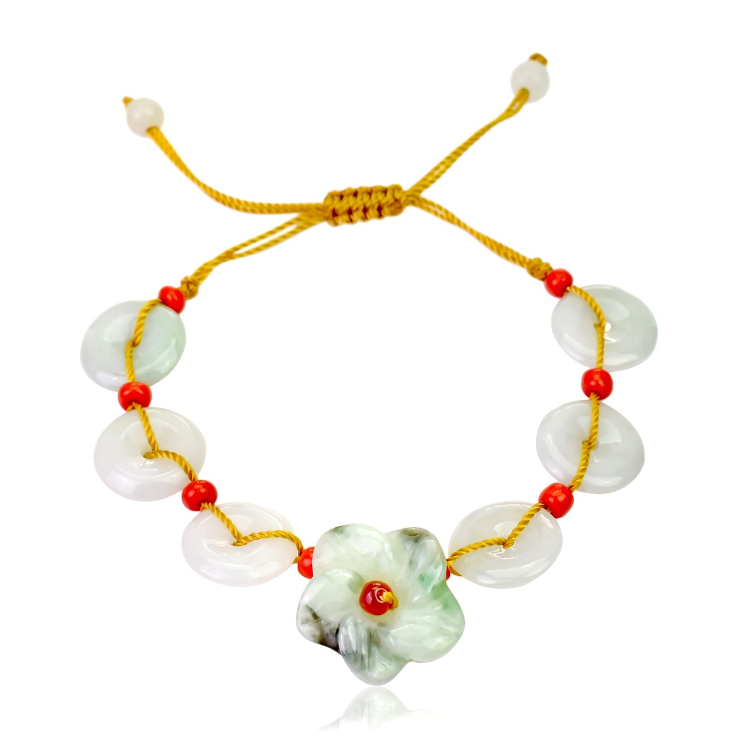 Create a Calm Atmosphere with this Cherry Blossom Jade Bracelet made with Yellow Cord