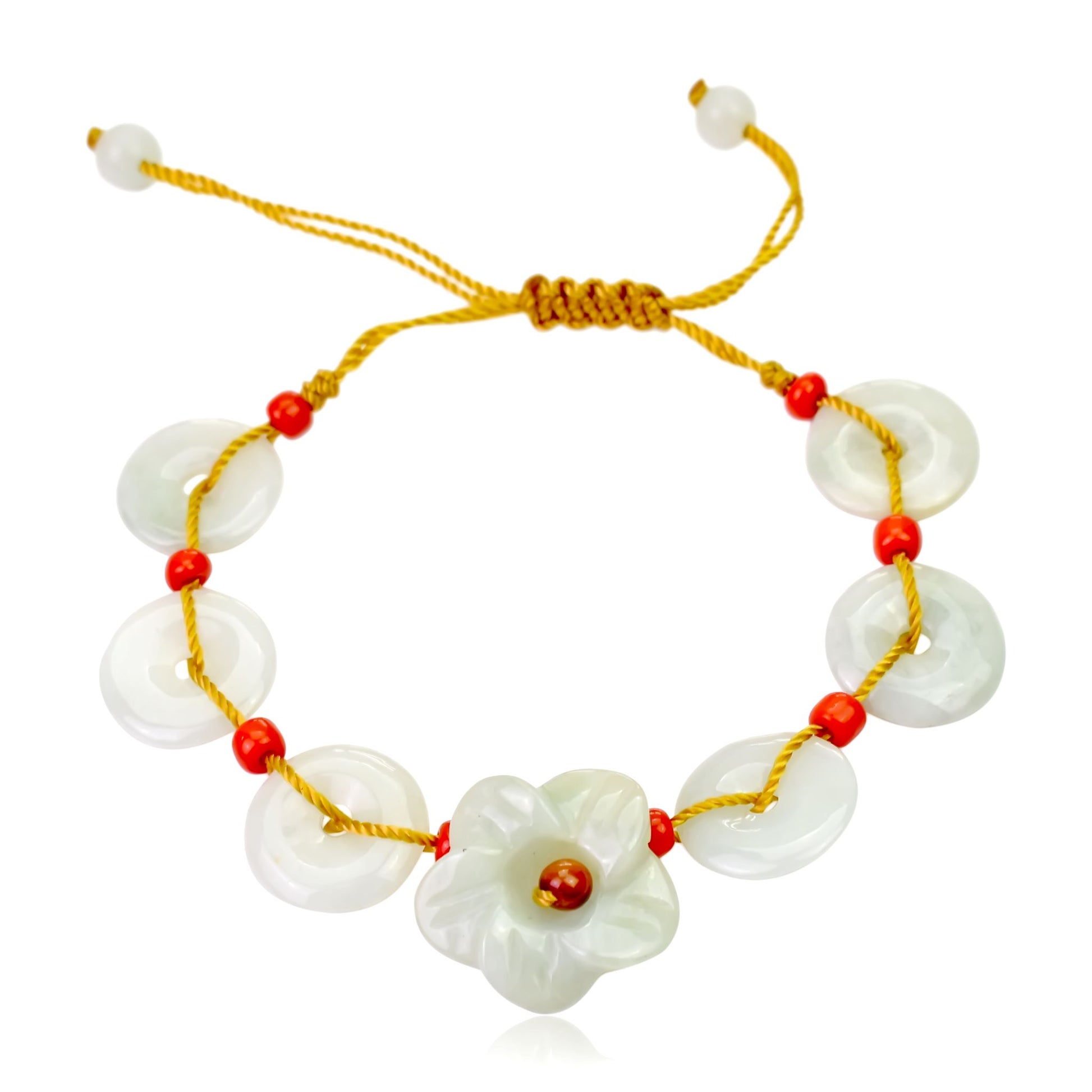 Create a Calm Atmosphere with this Cherry Blossom Jade Bracelet made with Yellow Cord