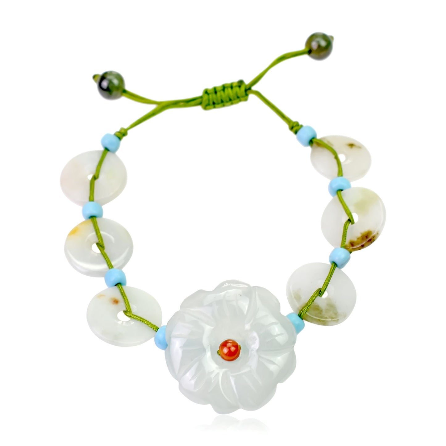 Create a Calm Atmosphere with this Cherry Blossom Jade Bracelet made with Lime Cord