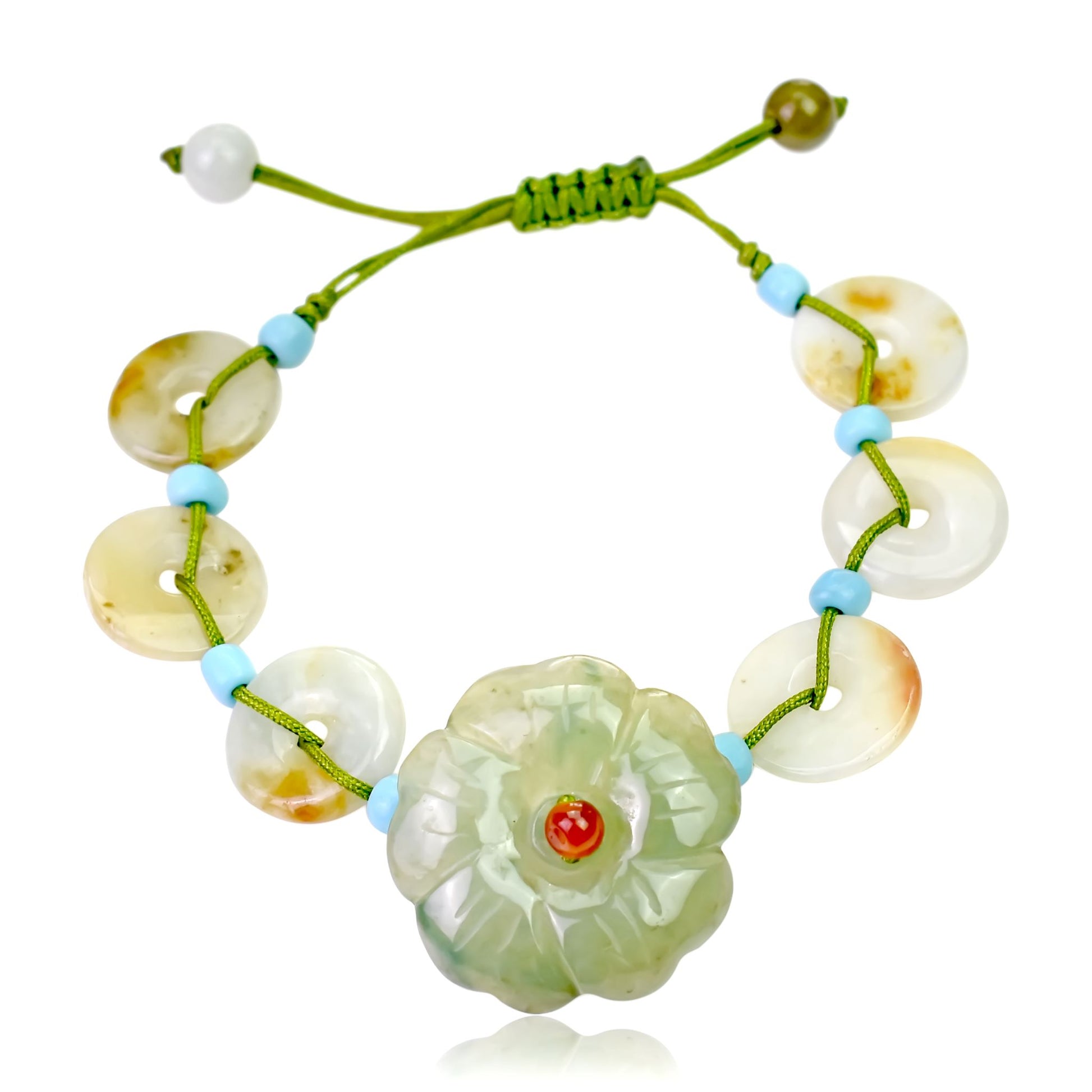 Create a Calm Atmosphere with this Cherry Blossom Jade Bracelet made with Lime Cord