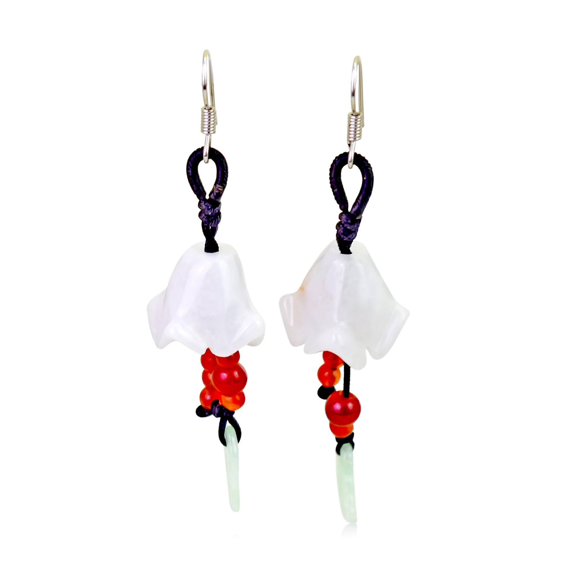 Refresh Your Look with Unique Jade Bellflower Earrings made with Black Cord