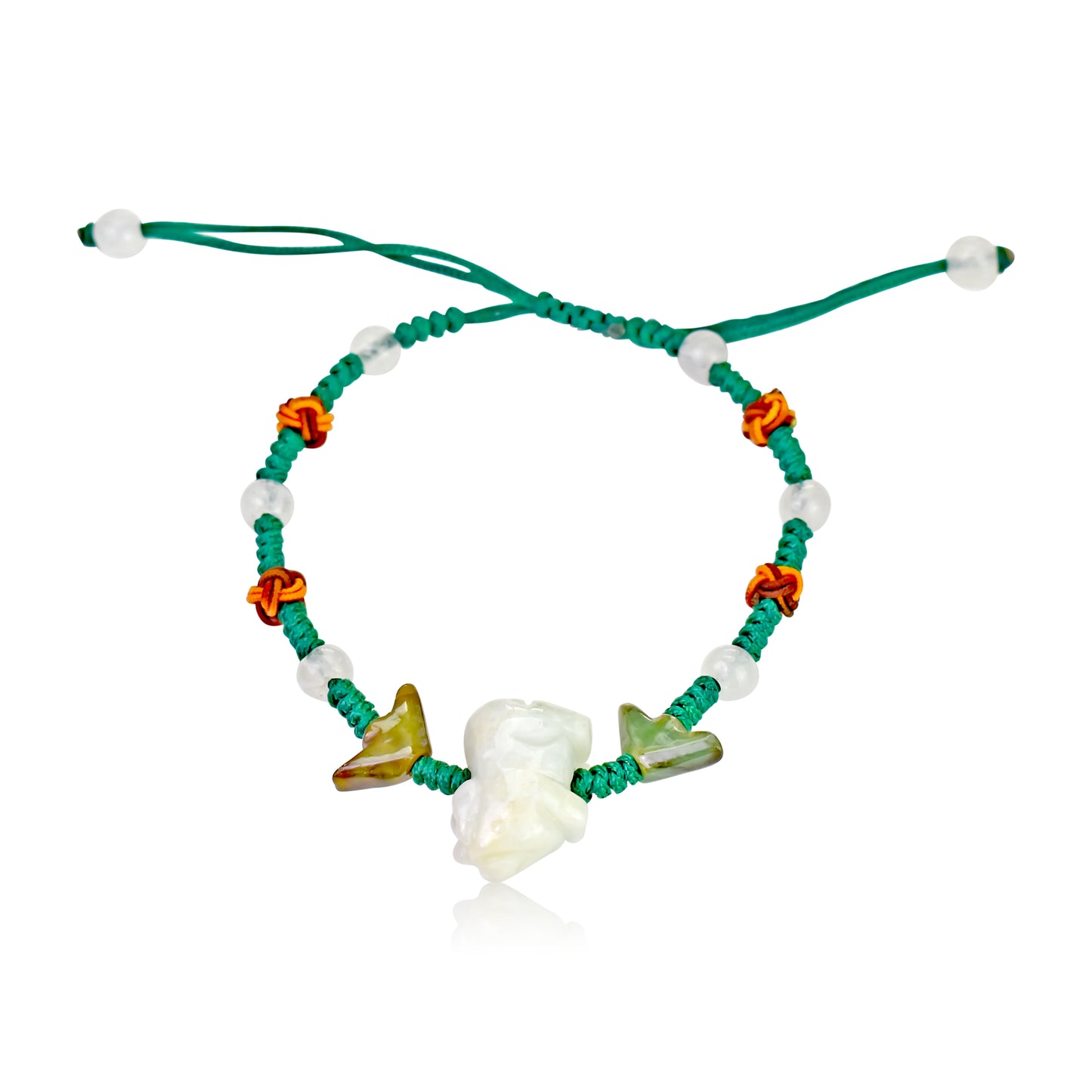 A Unique Gift: Boar Chinese Zodiac Handmade Jade Bracelet made with Light Green Cord