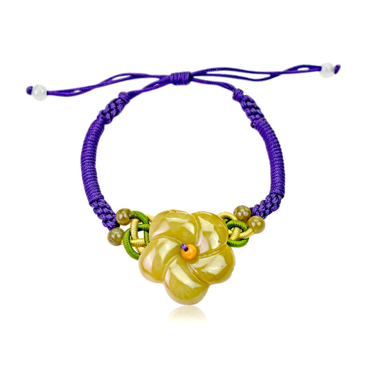 A Timeless Accessory for Any Occasion: Clematis Flower Jade Bracelet made with Purple Cord