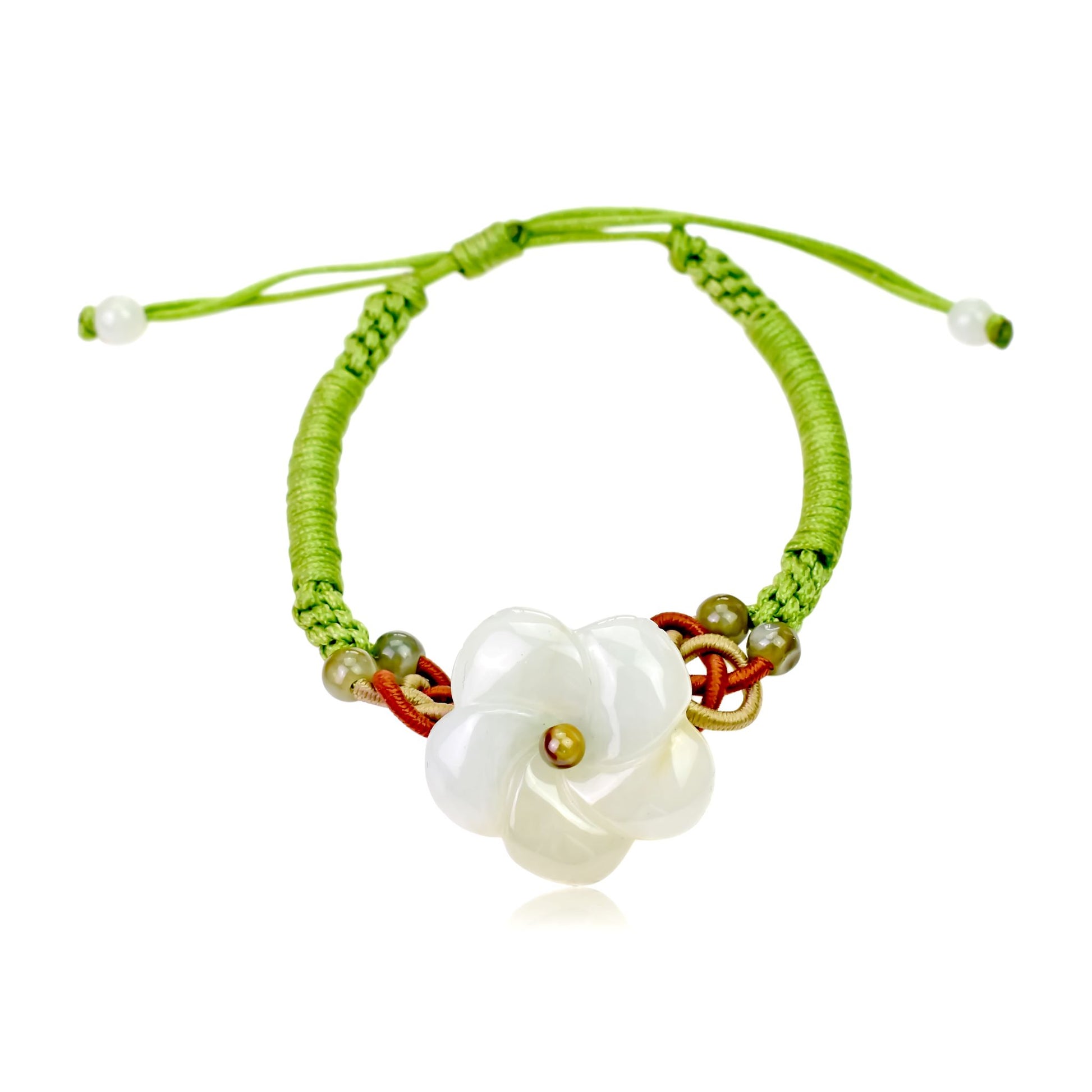 A Timeless Accessory for Any Occasion: Clematis Flower Jade Bracelet made with Lime Cord