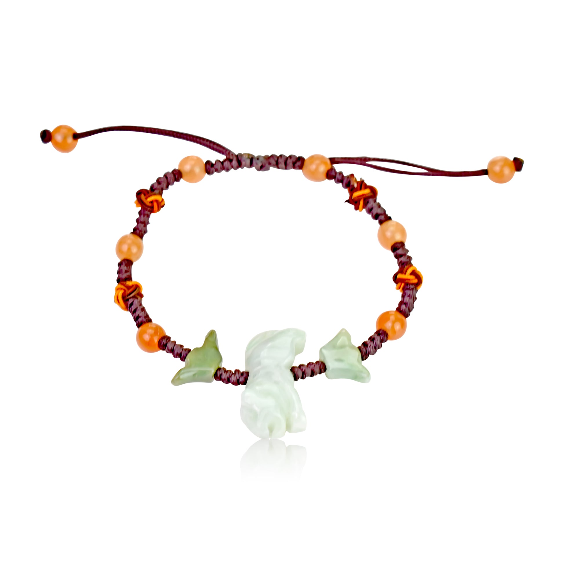 Step Into Your Inner Power with a Tiger Beaded Jade Bracelet made with Brown Cord
