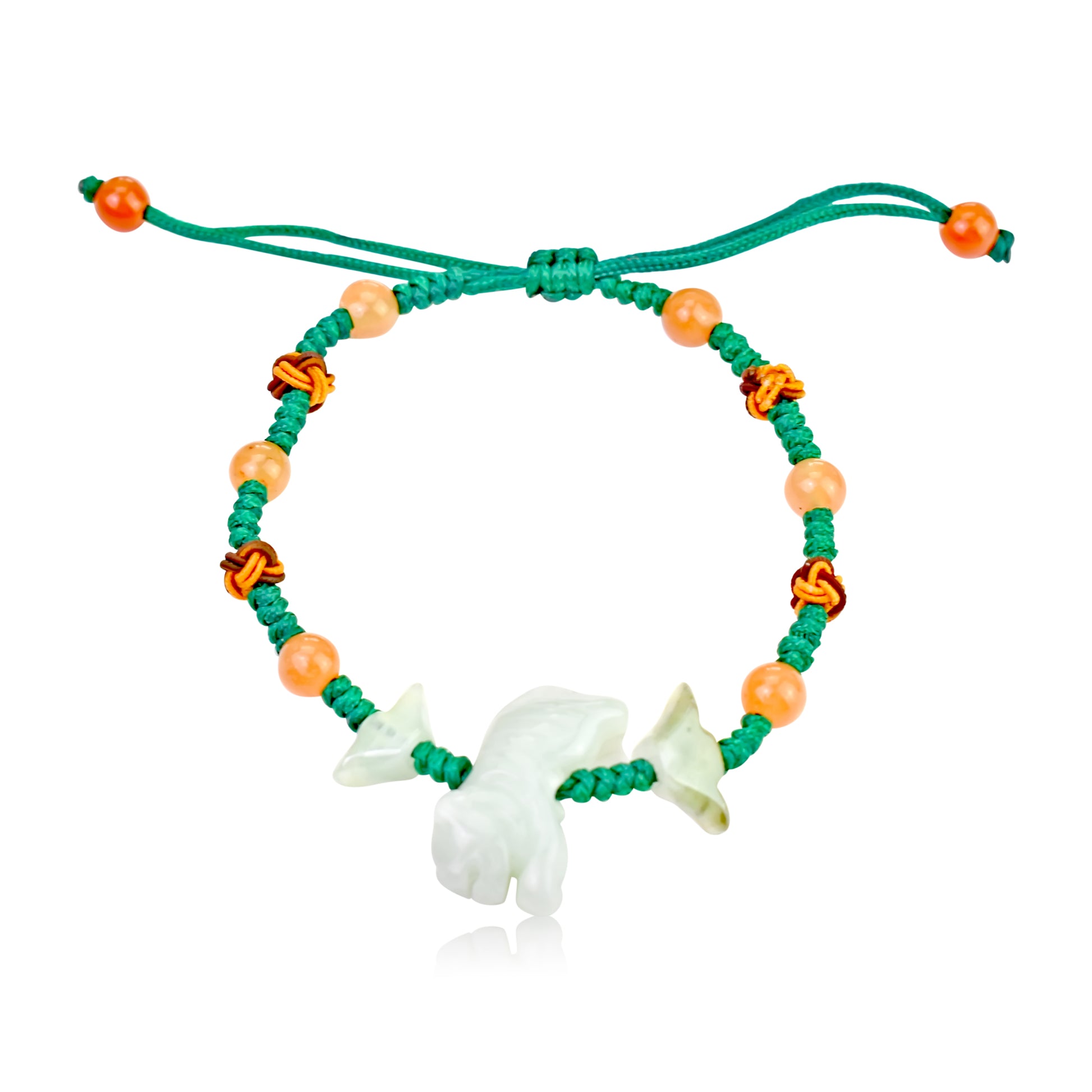 Step Into Your Inner Power with a Tiger Beaded Jade Bracelet made with Green Cord