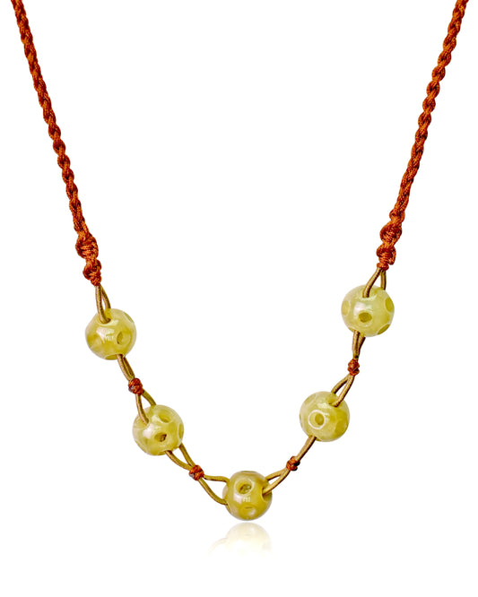 Be Uniquely Stylish with Perforated Spheres Shape Handmade Jade Necklace Pendant made with Brown Cord
