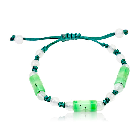 Show off your charm with the unique cylindrical jade beads Bracelet made with Green Cord