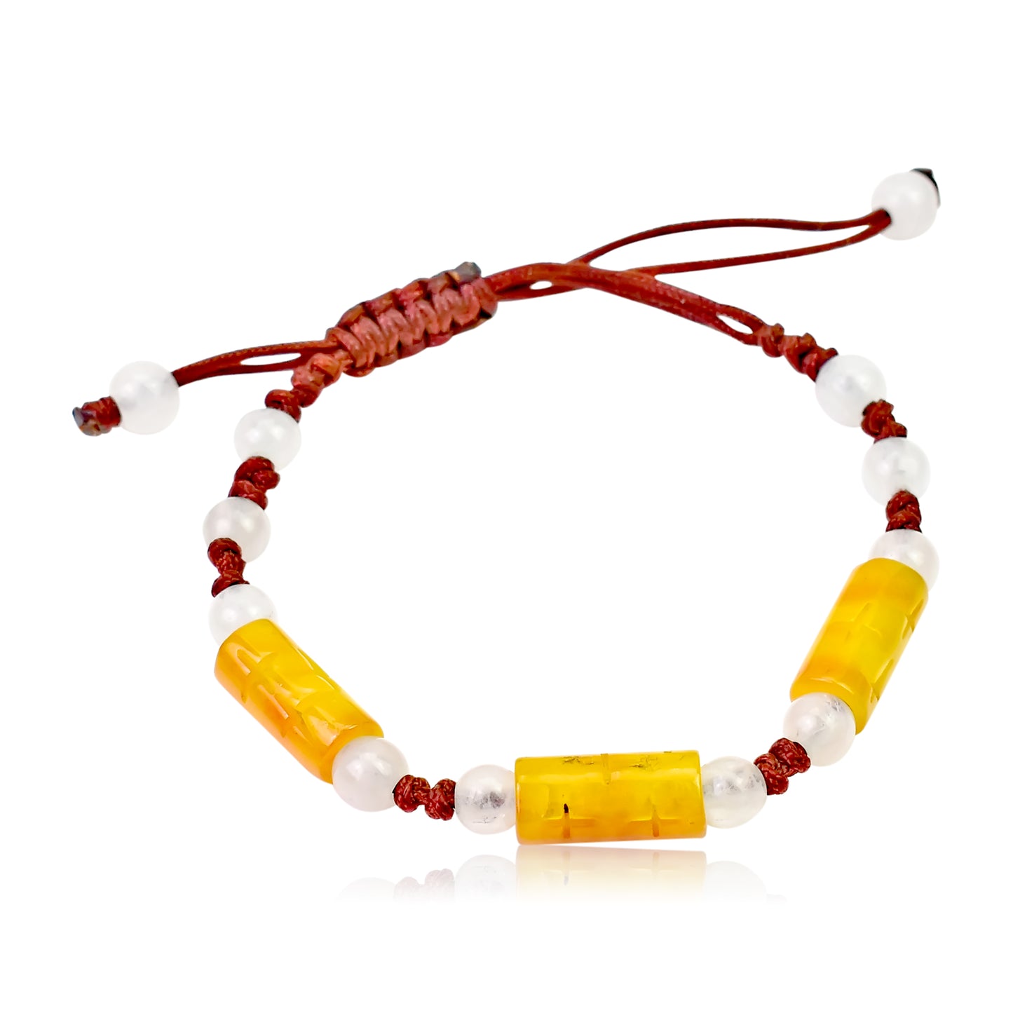 Show off your charm with the unique cylindrical jade beads Bracelet made with Brown Cord