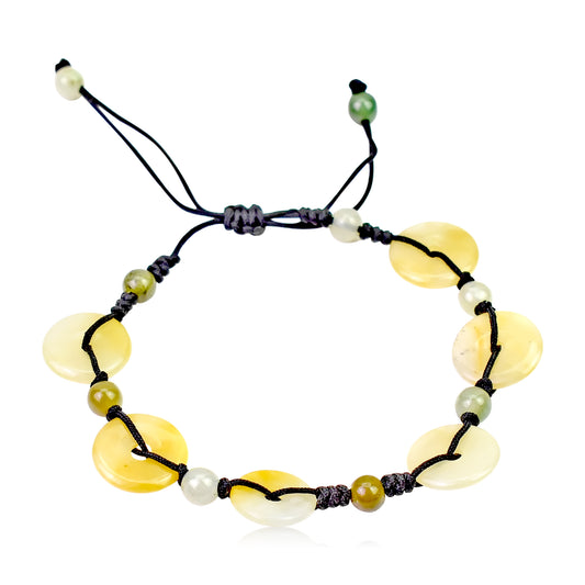 Radiate Good Energy with this Linear Eternity PI Handmade Jade Bracelet made with Black Cord