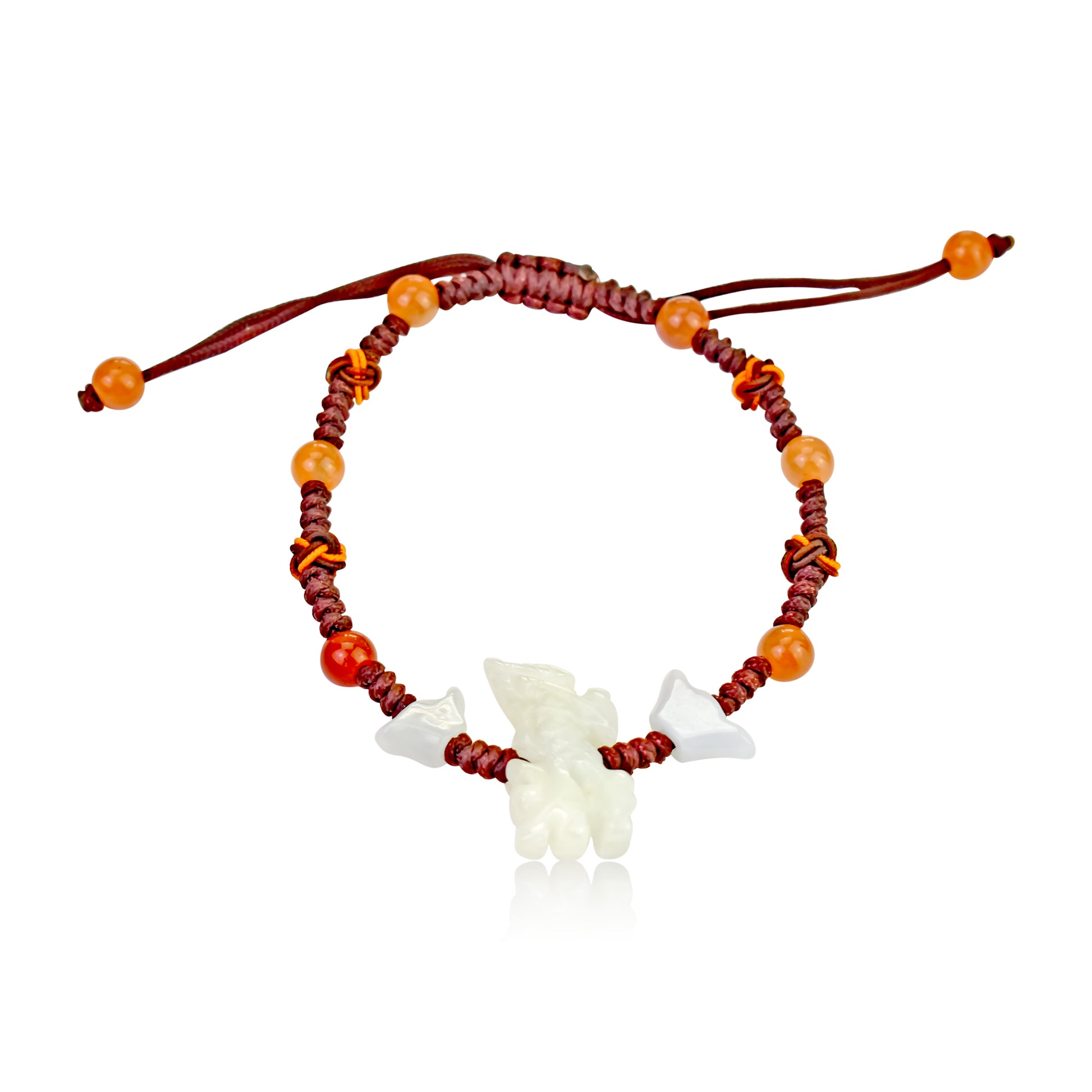 A Unique Gift: Dragon Chinese Zodiac Handmade Jade Bracelet made with Brown Cord