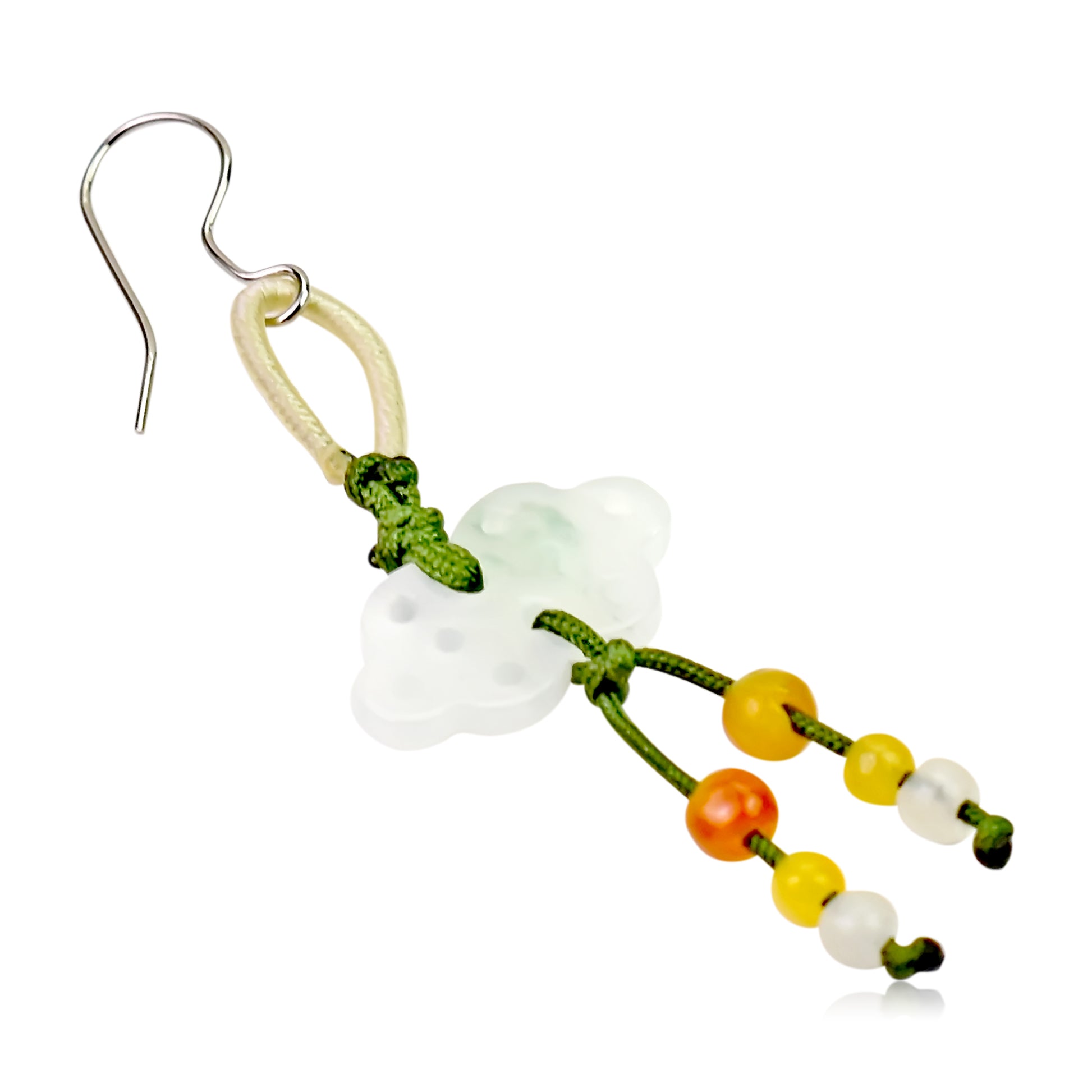 Wear Uniqueness and Elegance with Unity Knot Handmade Jade Earrings made with Green Cord